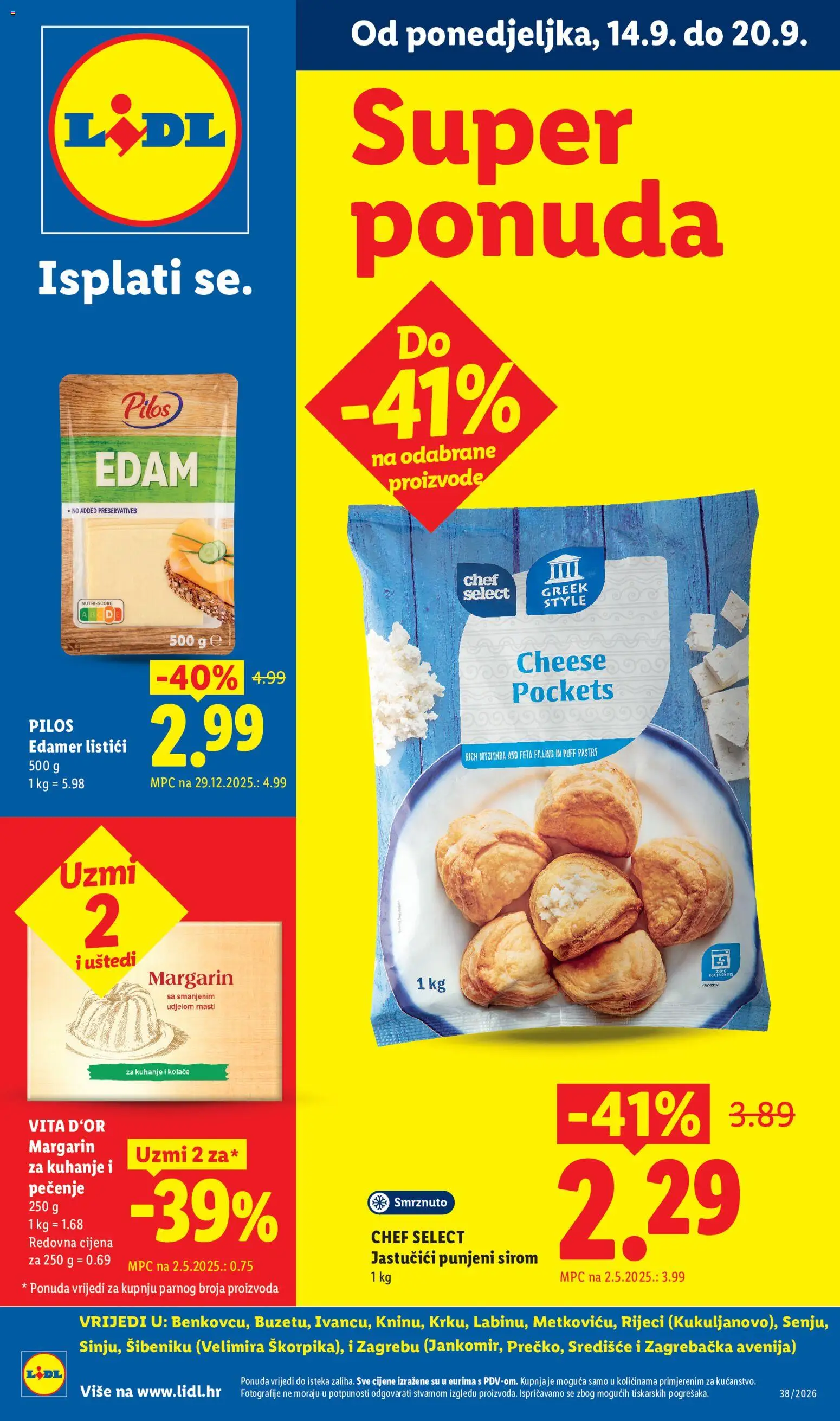 Lidl katalog | vrijedi od 14.09.2026 | Stranica: 1 | Proizvodi: Edam, Feta, Pilos, Margarin