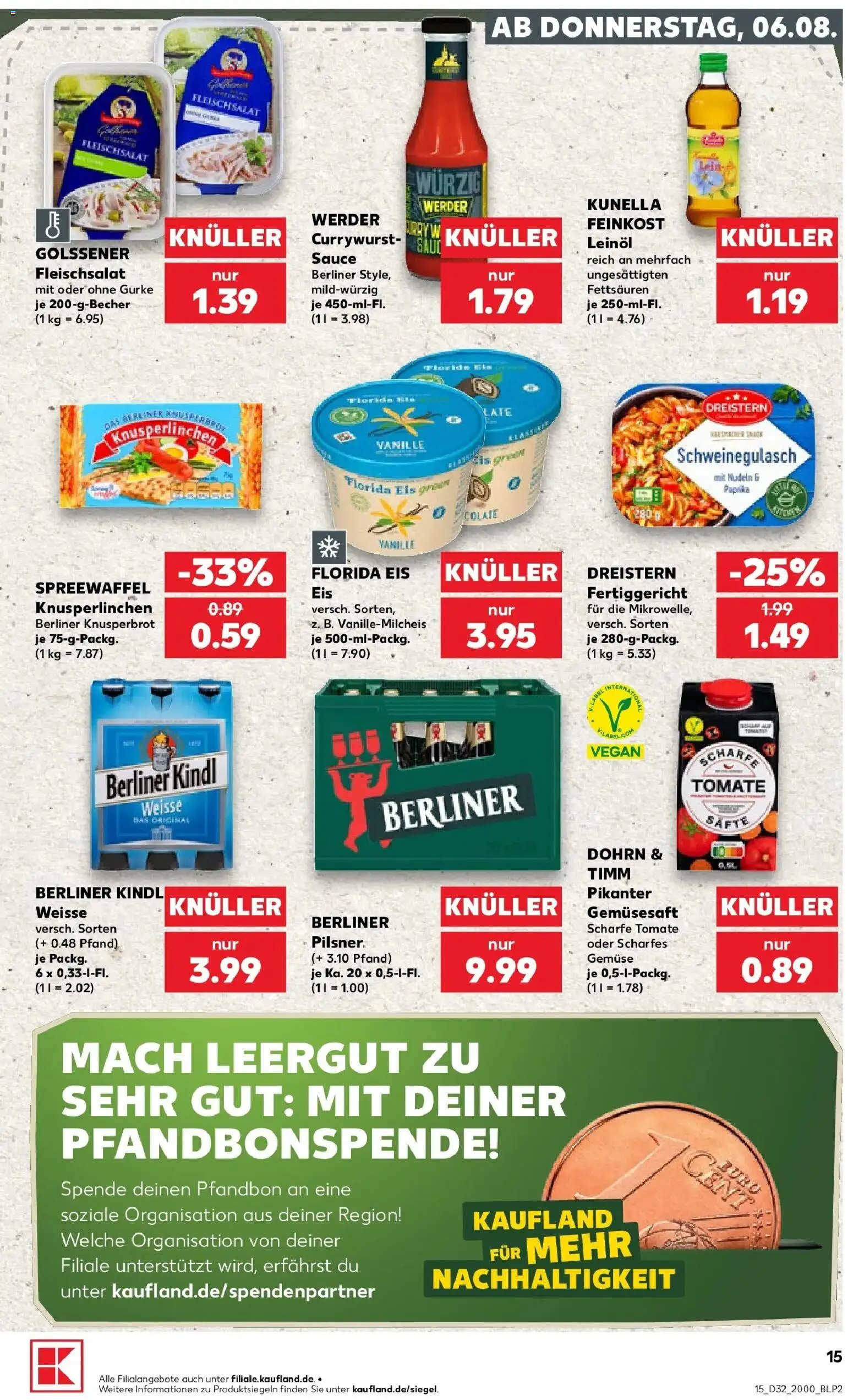 Prospekt Kaufland ab 06.08.2026 » Angebote Online zum Blättern | Seite: 15 | Produkte: Berliner, Schweinegulasch, Vanille, Eis