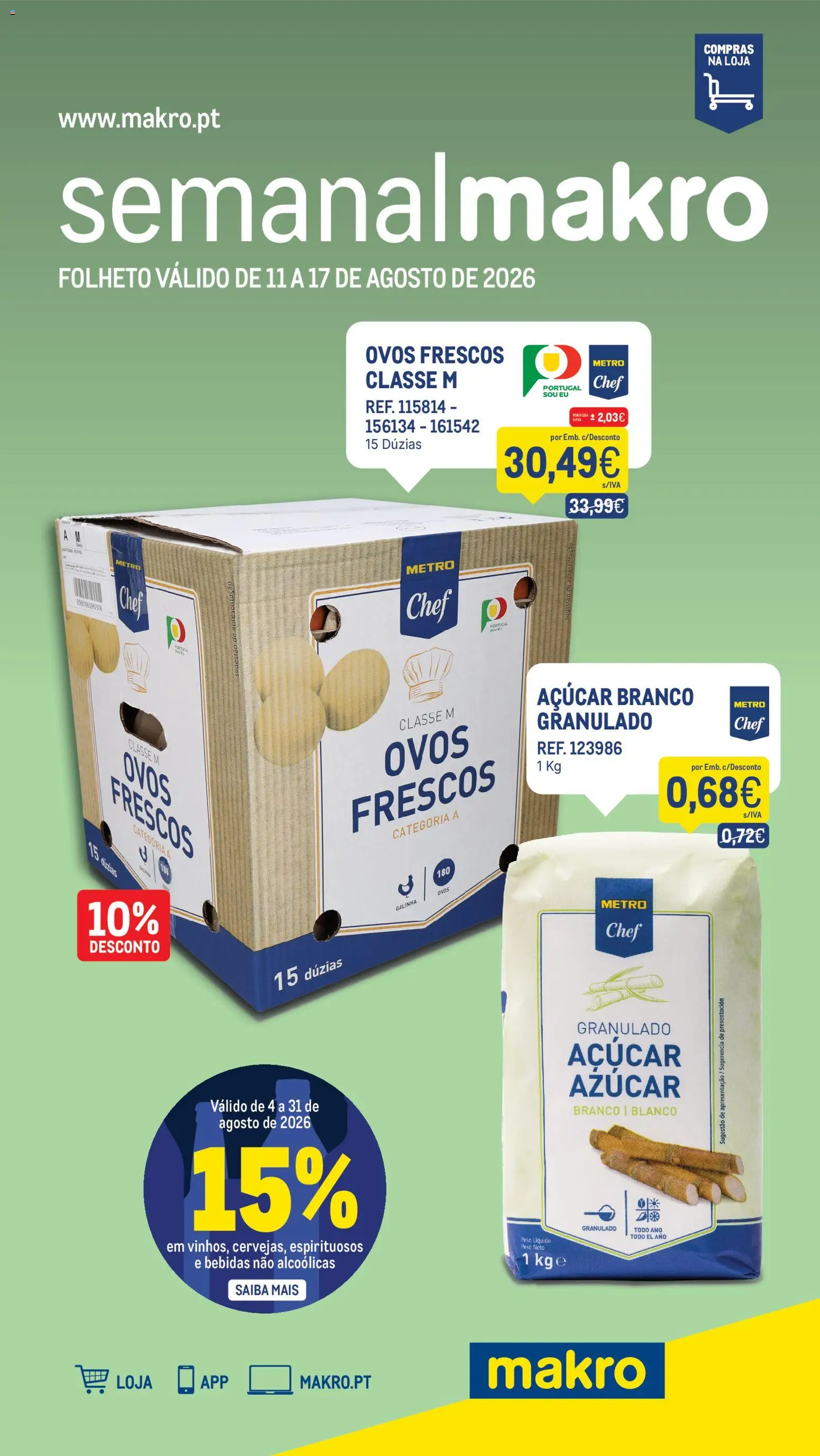 Makro folheto │ válido de 11/08/2026 | Página: 1 | Produtos: Bebidas, Ovos, Açúcar