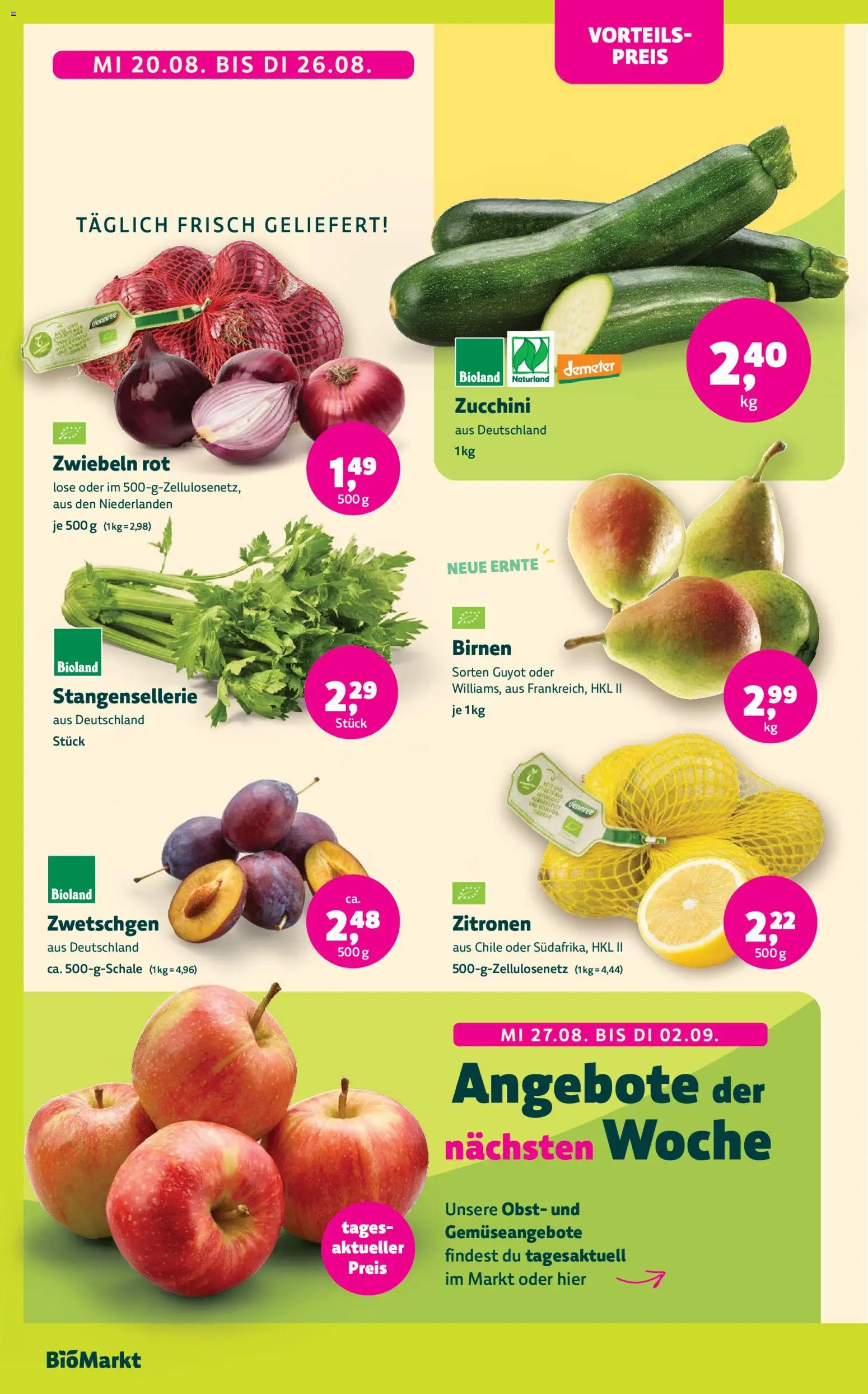 BioMarkt Prospekt – gültig ab 13.08.2026 | Seite: 2 | Produkte: Zwetschgen, Zwiebeln, Obst, Zitronen