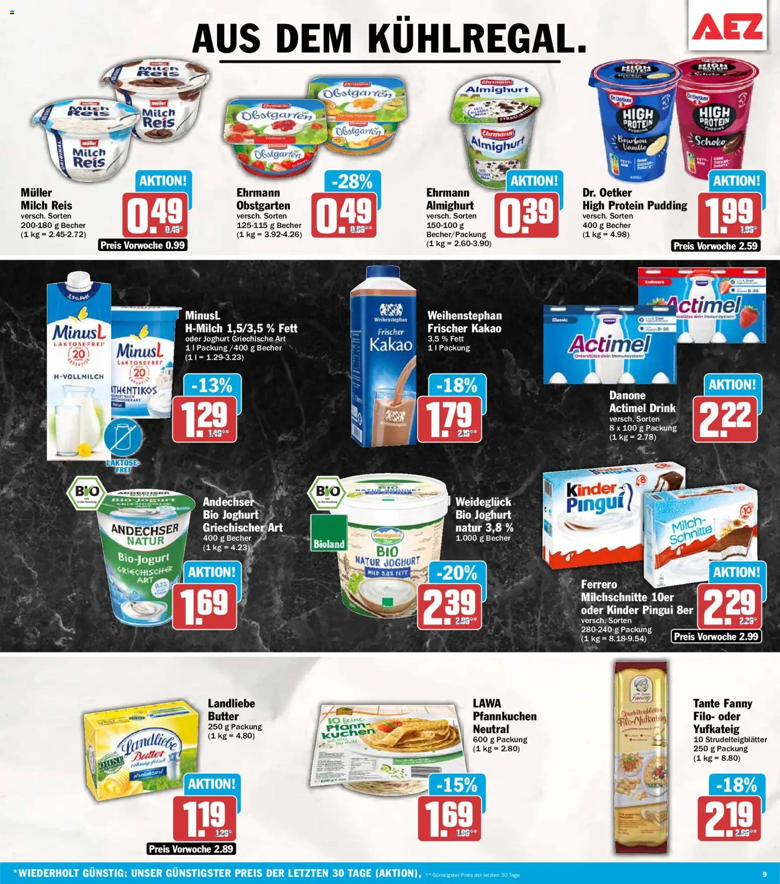 AEZ Prospekt – gültig ab 26.05.2026 | Seite: 9 | Produkte: Actimel, Butter, Pudding, Kuchen
