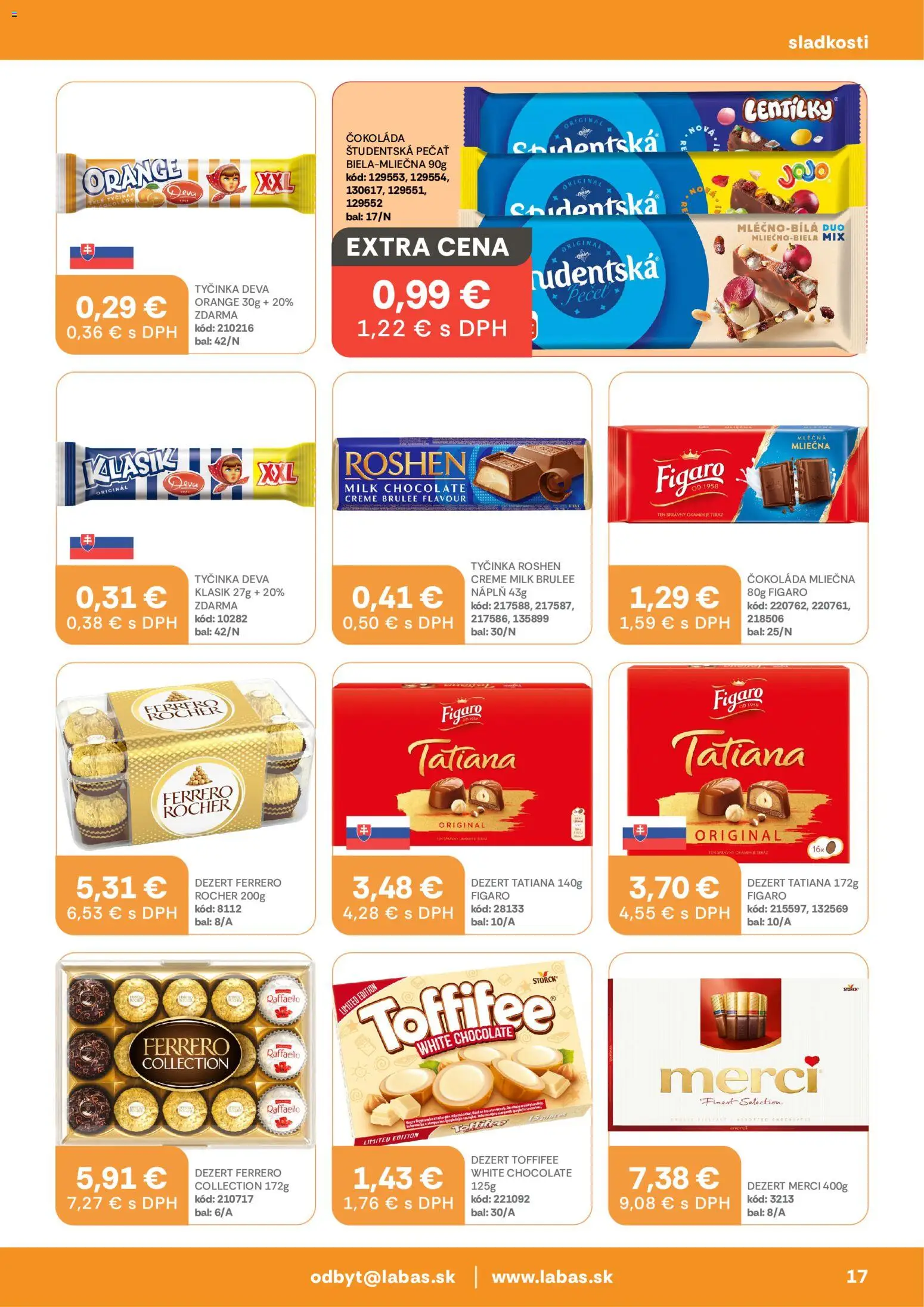Nové Labaš akcie – leták je platný od 09.10.2026 | Strana: 17 | Produkty: Merci, Študentská pečať, Raffaello, Dezert