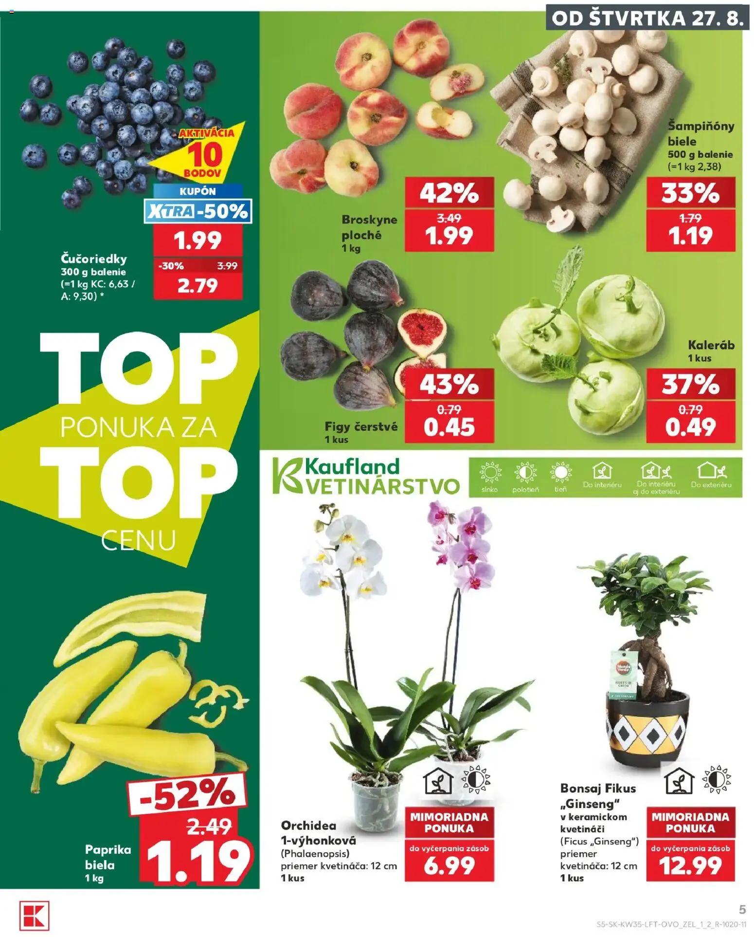 Nové Kaufland akcie – leták je platný od 27.08.2026 | Strana: 5 | Produkty: Figy, Šampiňóny, Orchidea, Kaleráb