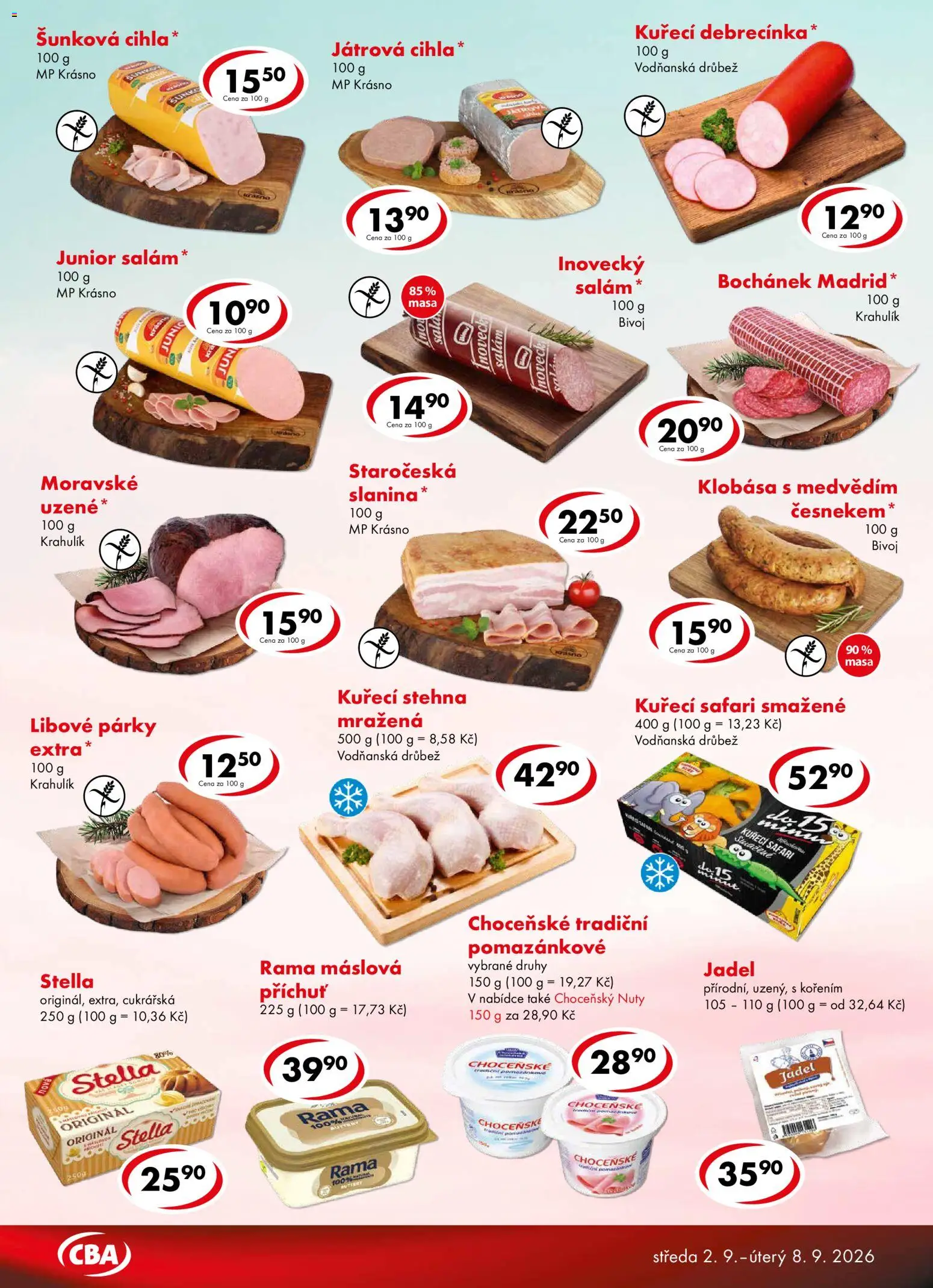 CBA leták - Premium od 02.09.2026 | Strana: 2 | Produkty: Drůbež, Rama, Slanina, Kuřecí stehna