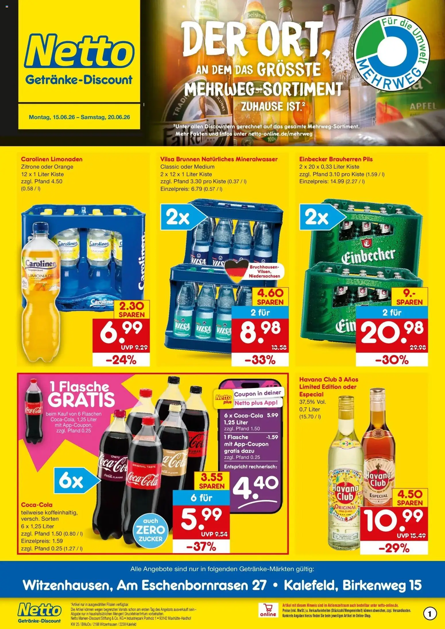 Netto Marken-Discount Prospekt Witzenhausen – gültig ab 15.06.2026 | Seite: 1 | Produkte: Cola, Äpfel, Limonade, Zucker
