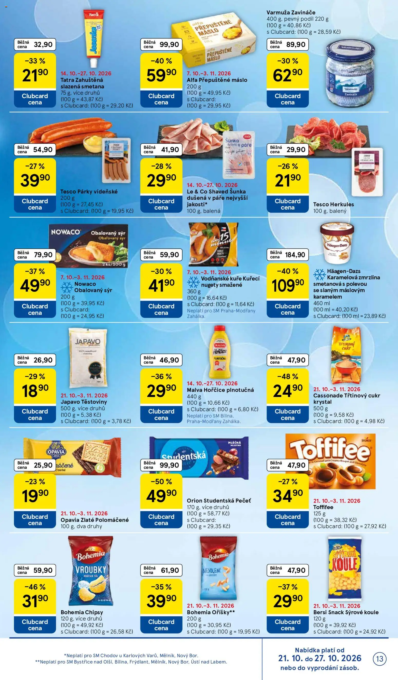 Tesco leták - Supermarket od 21.10.2026 | Strana: 13 | Produkty: Těstoviny, Obalovaný sýr, Chipsy, Sůl