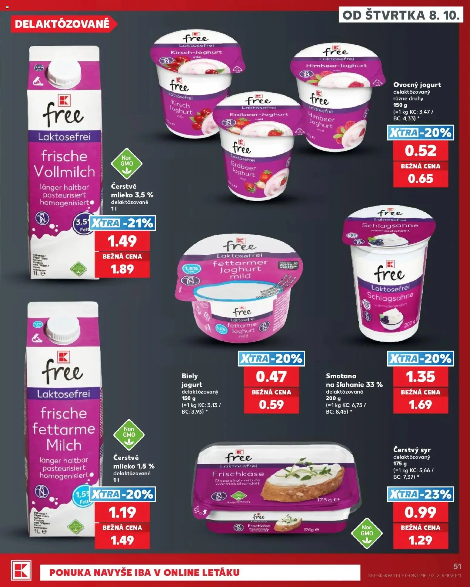 Nové Kaufland akcie – leták je platný od 08.10.2026 | Strana: 51 | Produkty: Mlieko, Syr, Jogurt, Smotana