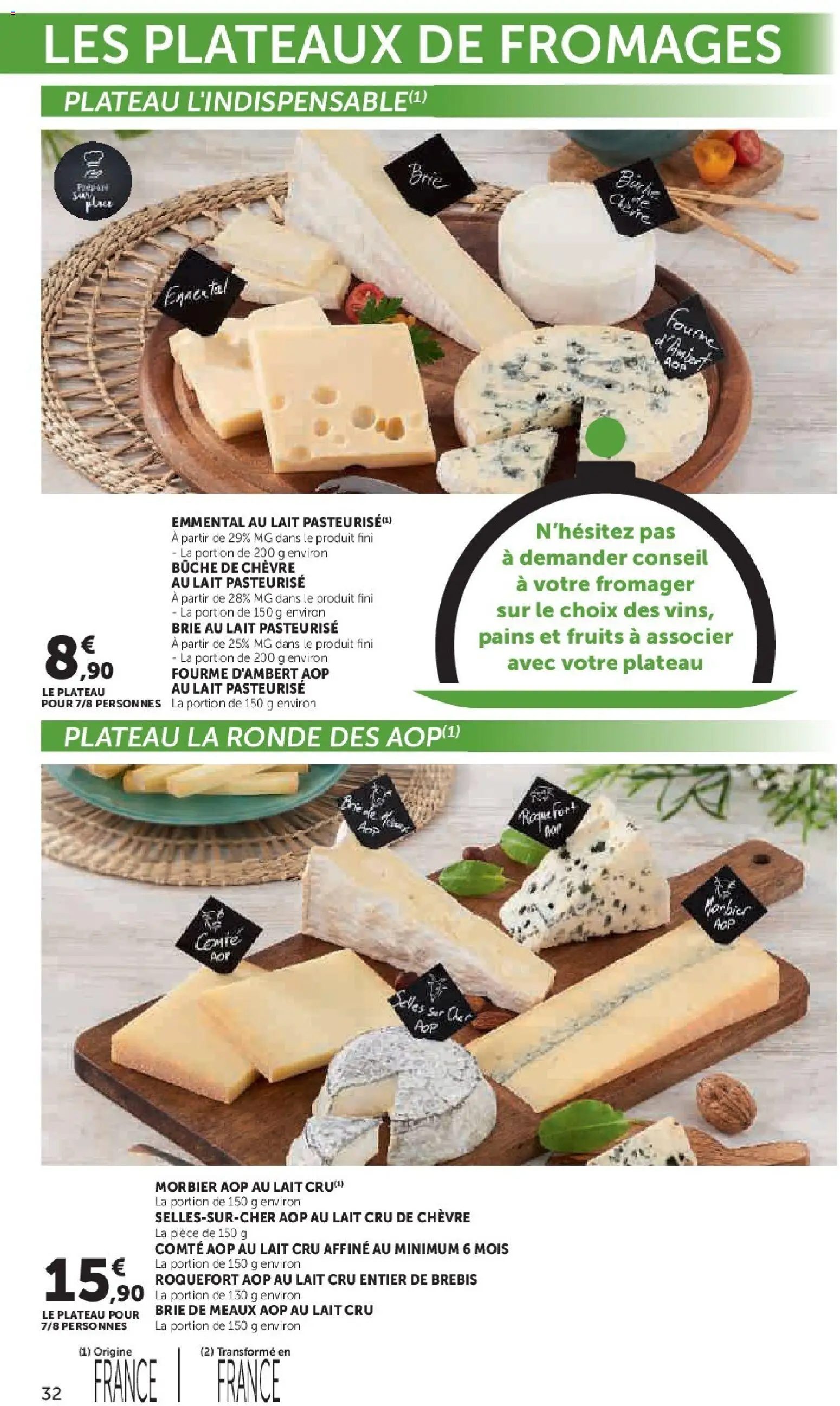{H1} | Page: 32 | Produits: Plateau, Morbier aop, Brie de meaux aop, Lait