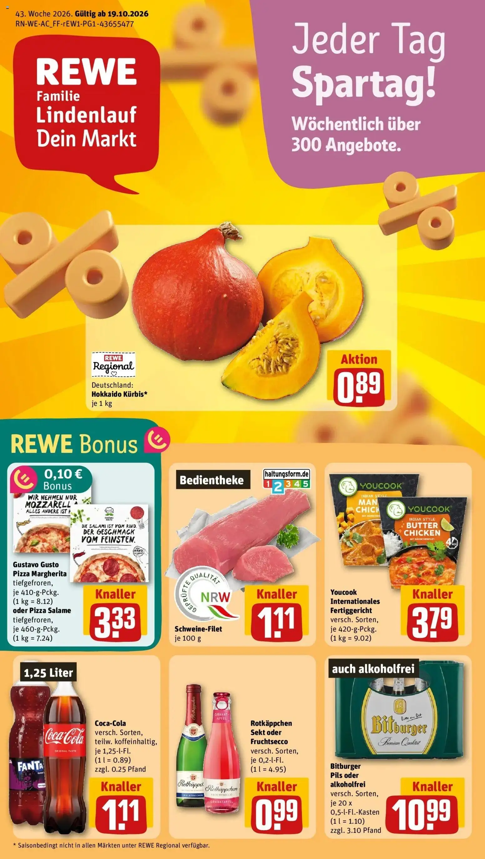 REWE Prospekt ab 19.10.2026 zum Blättern » Angebote | Seite: 1 | Produkte: Youcook, Sekt, Fruchtsecco, Rotkäppchen