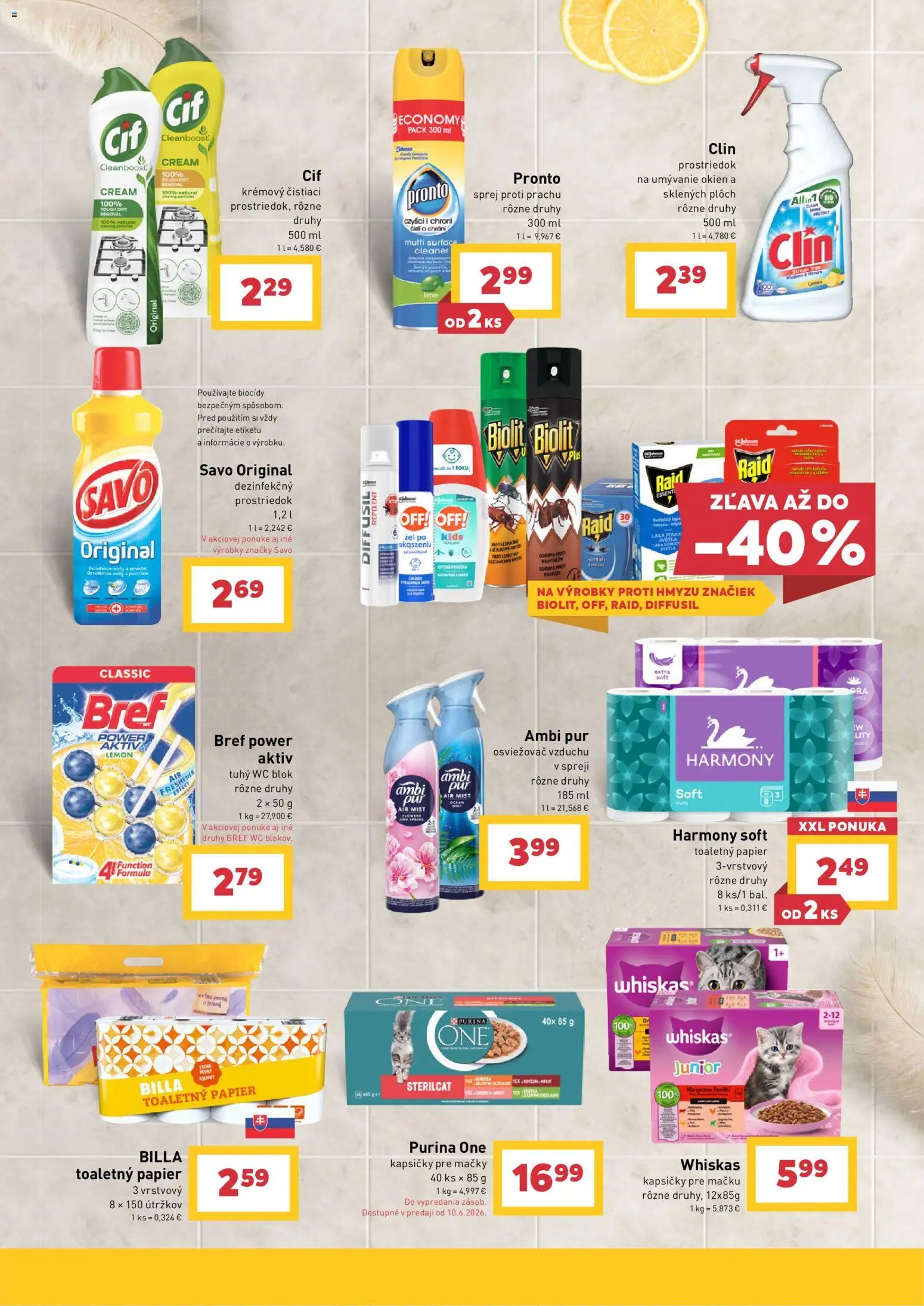 Nové Billa akcie – leták je platný od 27.05.2026 | Strana: 3 | Produkty: Osviežovač vzduchu, Toaletný papier, Svetlá