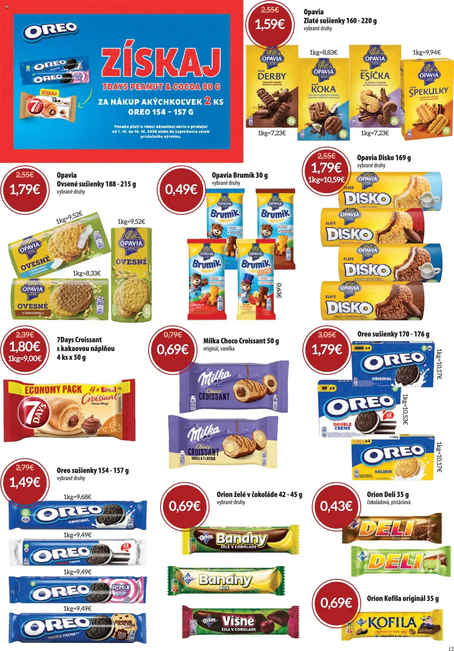 Nové Nitrazdroj akcie – leták je platný od 01.10.2026 | Strana: 12 | Produkty: Sušienky, Oreo, Milka, Vanilka