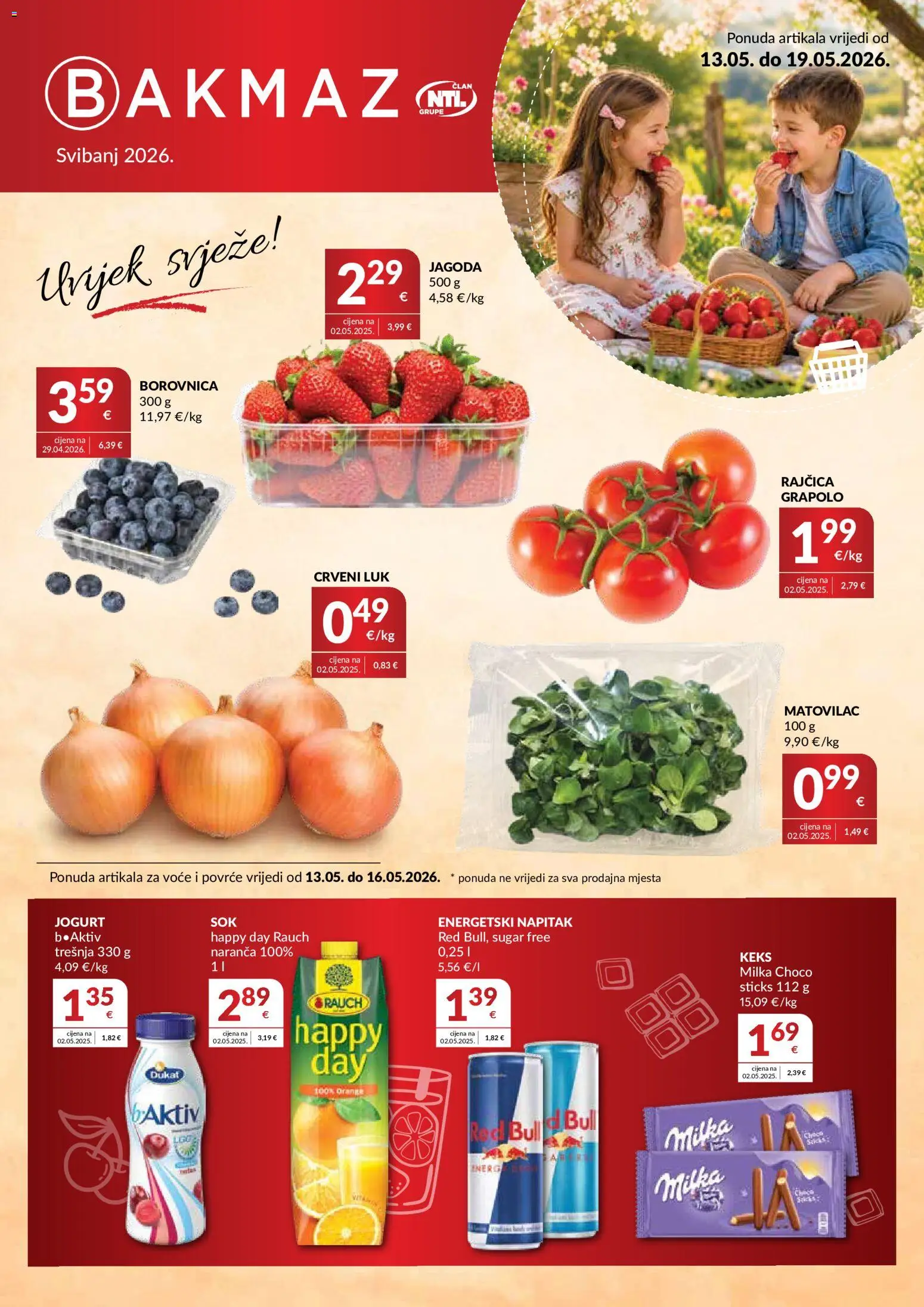 Bakmaz katalog | vrijedi od 13.05.2026 | Stranica: 1 | Proizvodi: Jogurt, Crveni luk, Povrće, Red Bull