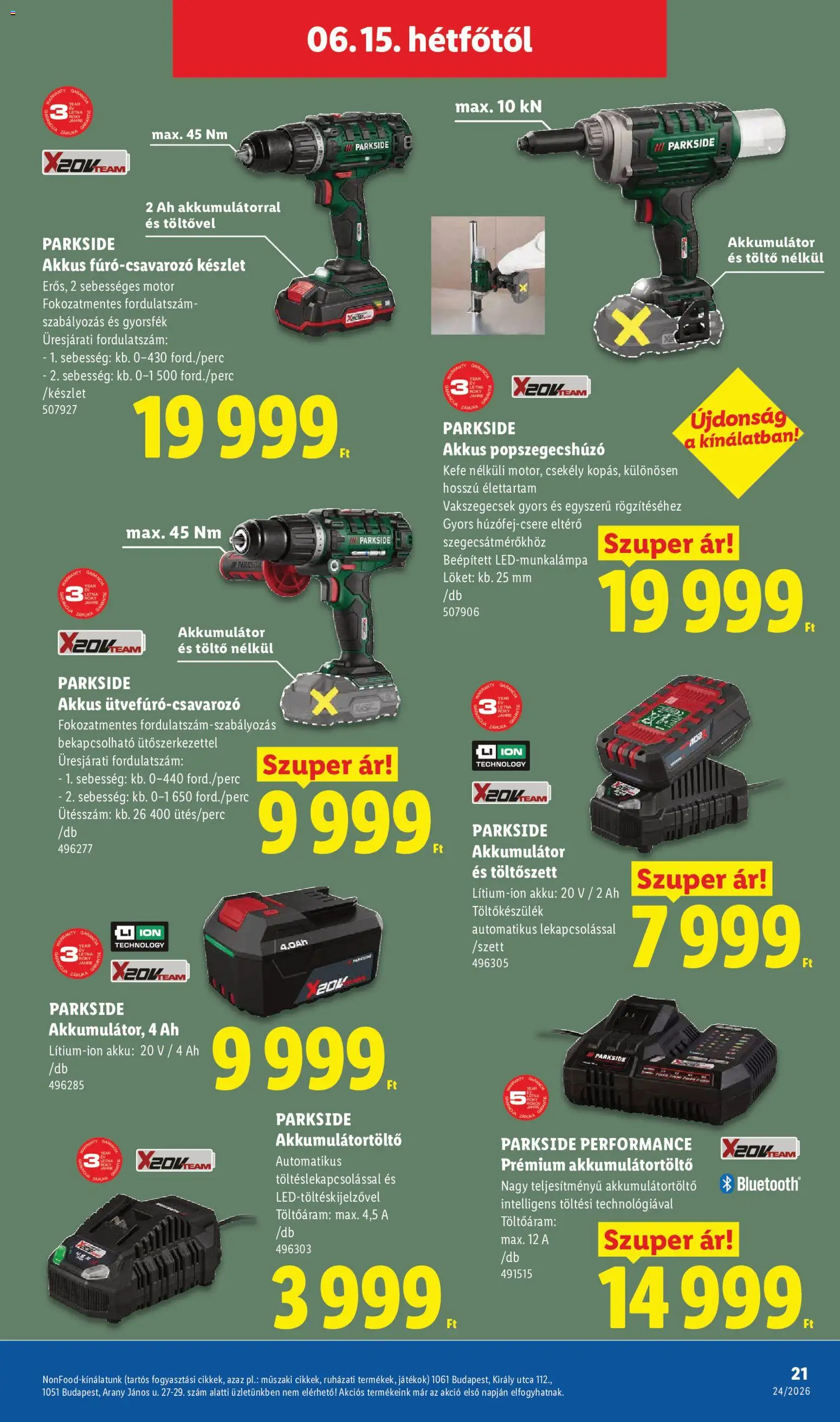 Lidl akciós ujság - amely érvényes a következő dátumtól: 11.06.2026 | Oldal: 21 | Termékek: Parkside, Játékok, Akkumulátor, Töltő