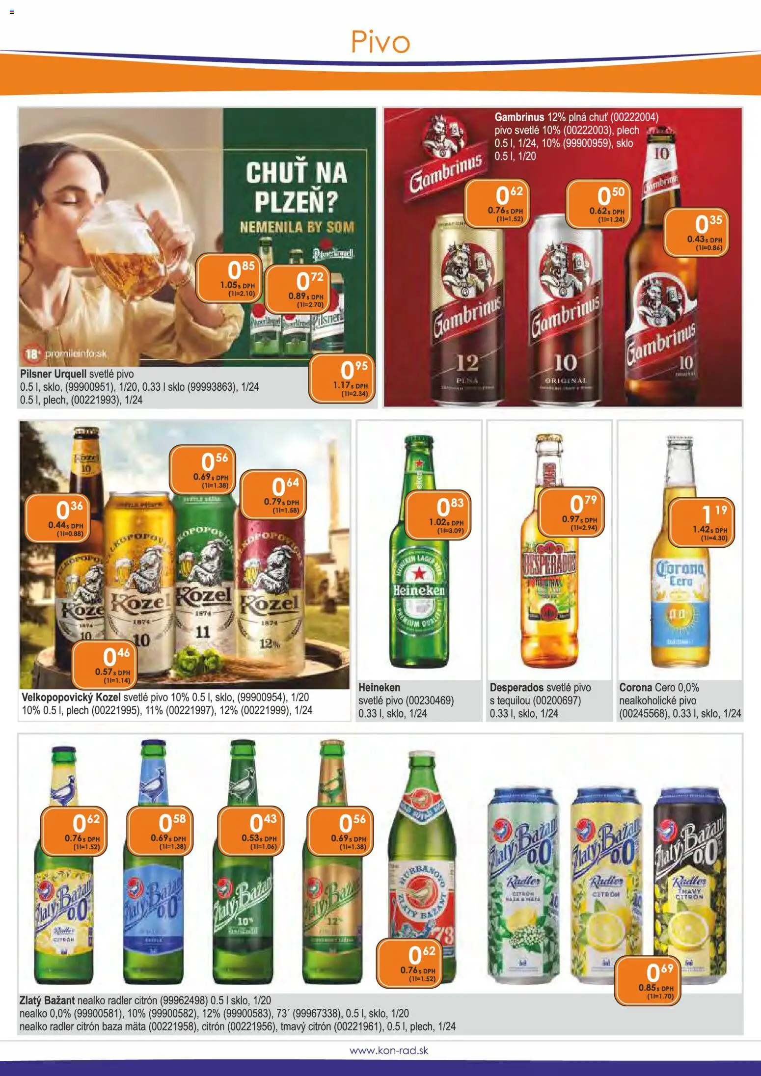Nové KON - RAD akcie – leták je platný od 01.03.2026 | Strana: 19 | Produkty: Pivo, Heineken, Nealkoholické pivo, Gambrinus