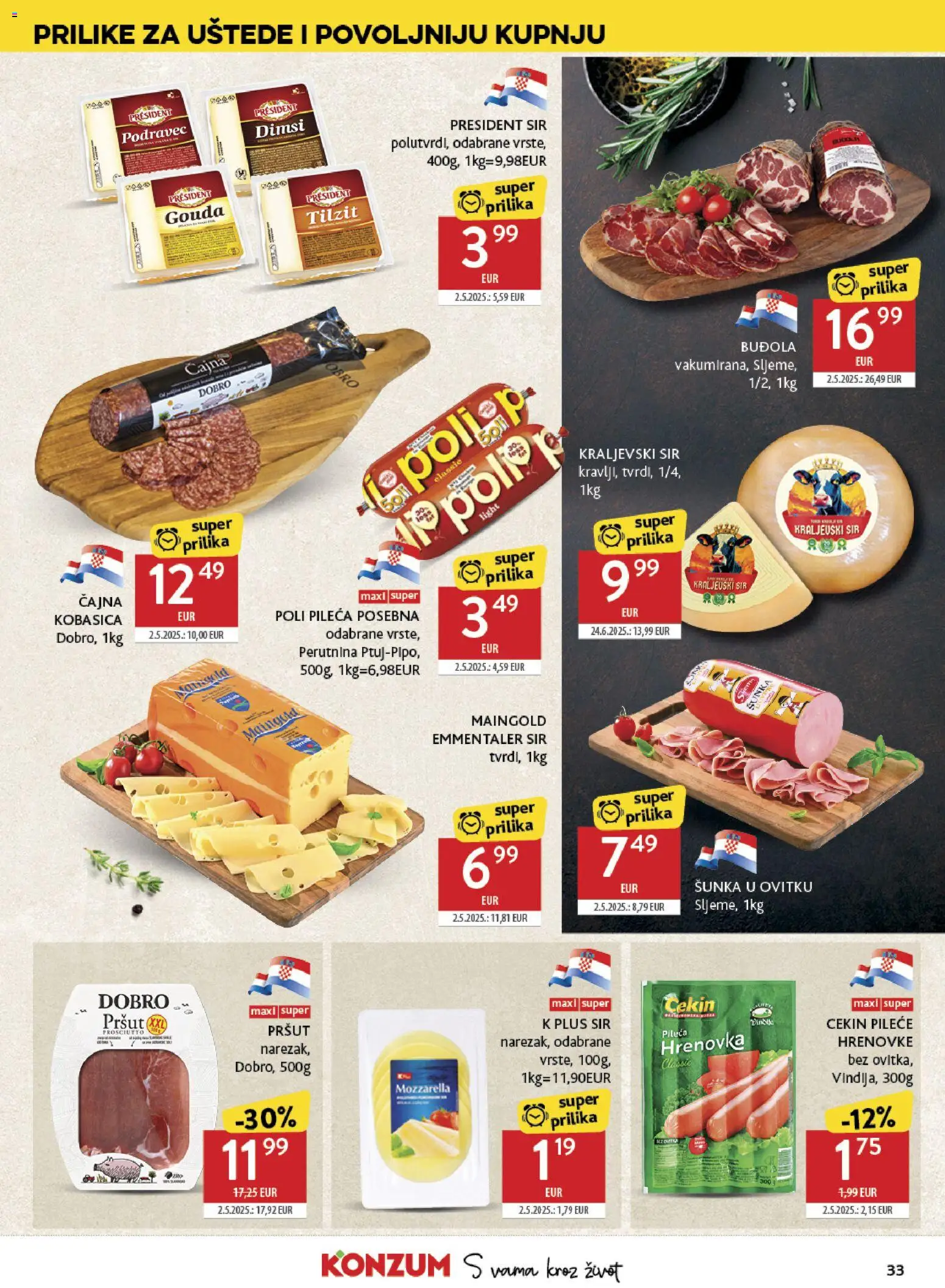 Konzum HR akciós ujság - amely érvényes a következő dátumtól: 10.06.2026 | Oldal: 33 | Termékek: Mozzarella, Gouda