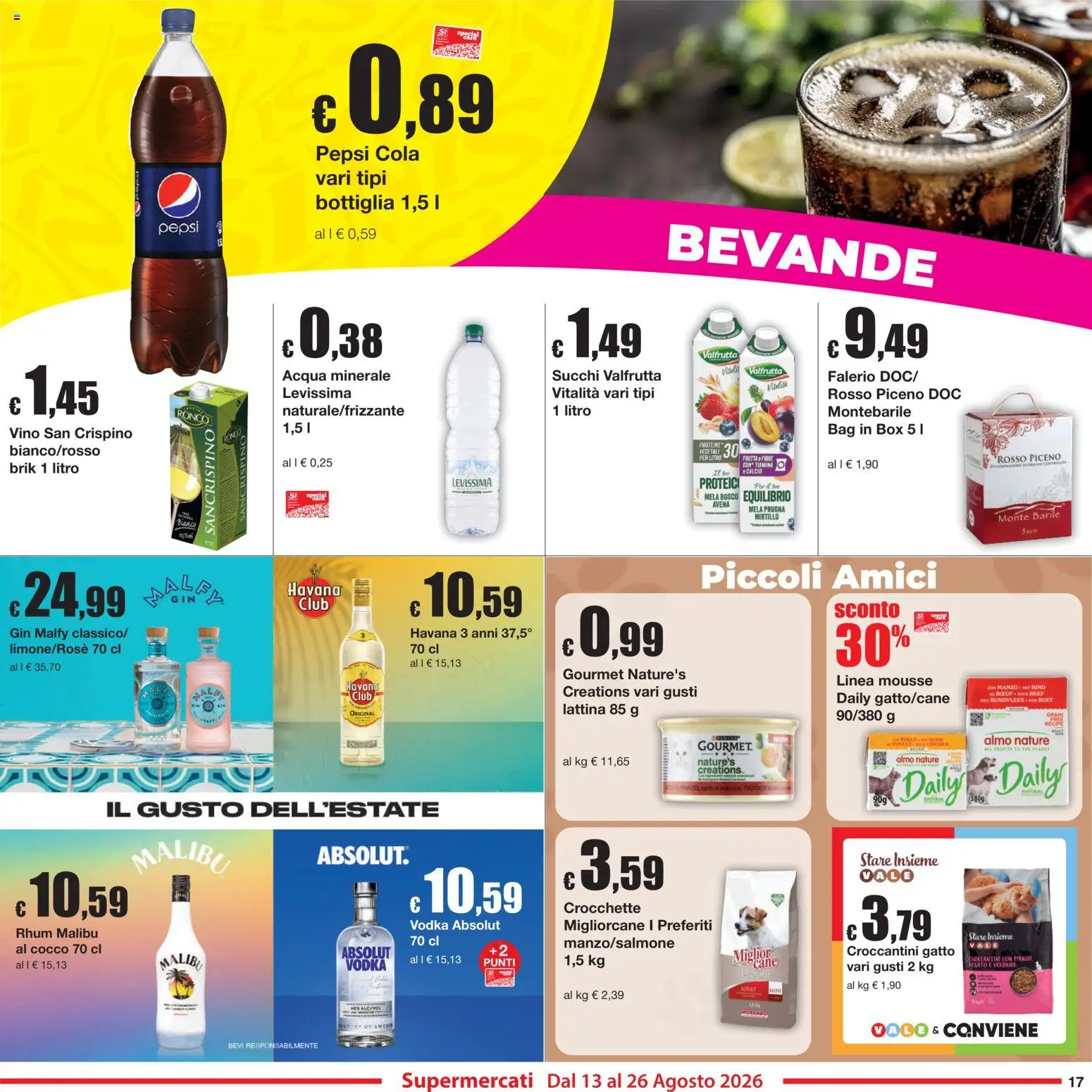 Volantino Sì con Te del 13/08/2026 | Pagina: 17 | Prodotti: Bevande, Malibù, The, Acqua minerale