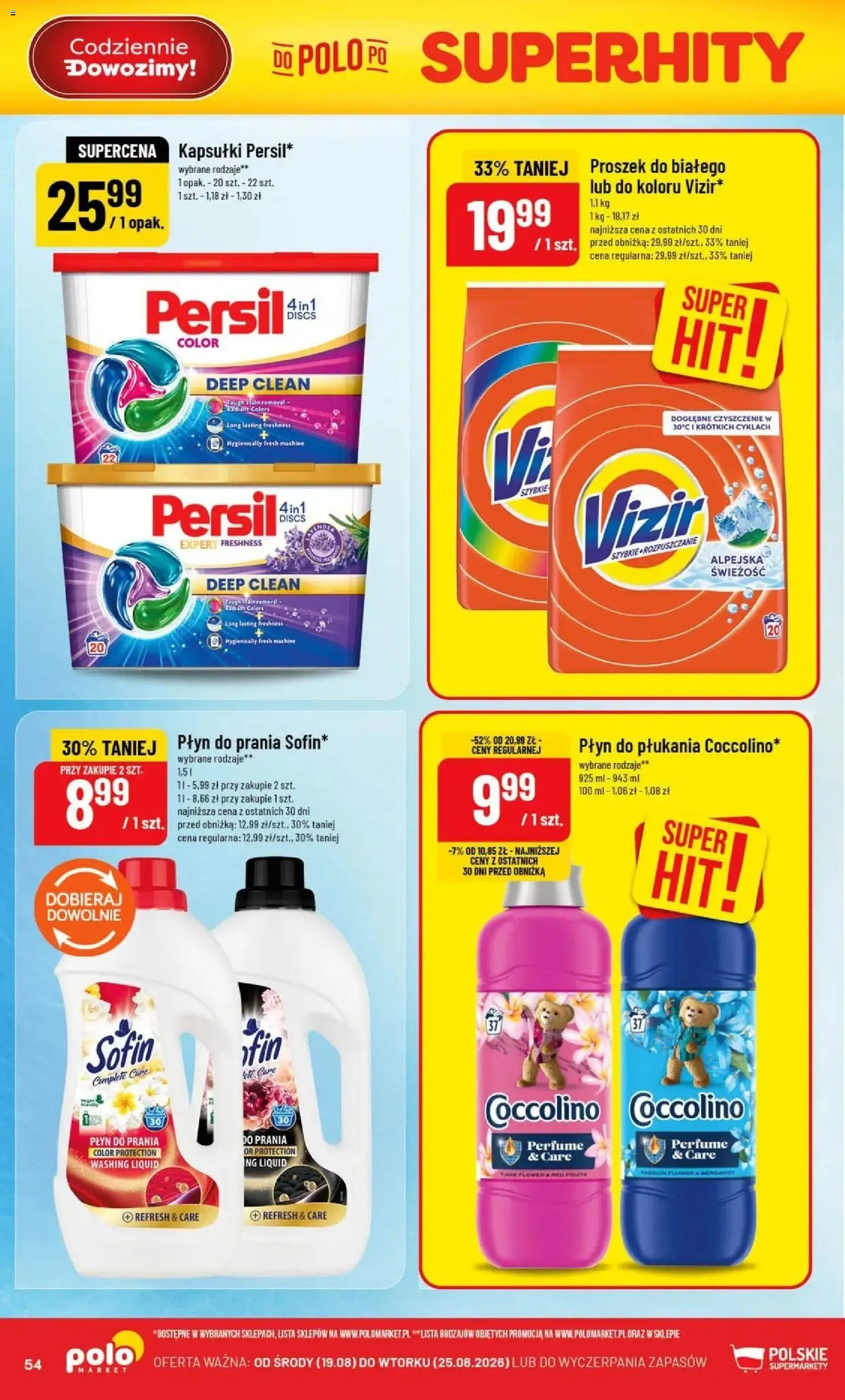 Nowa POLOmarket gazetka od jutra 19.08.2026 | Strona: 54 | Produkty: Kapsułki, Coccolino, Vizir, Coccolino płyn do prania