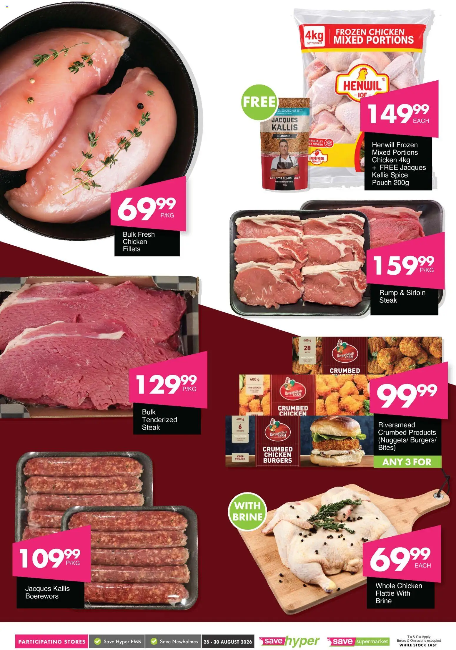 New Save catalogue – valid from 28/08/2026 | Page: 8 | Products: Steak, Burgers, Seasoning, Stock