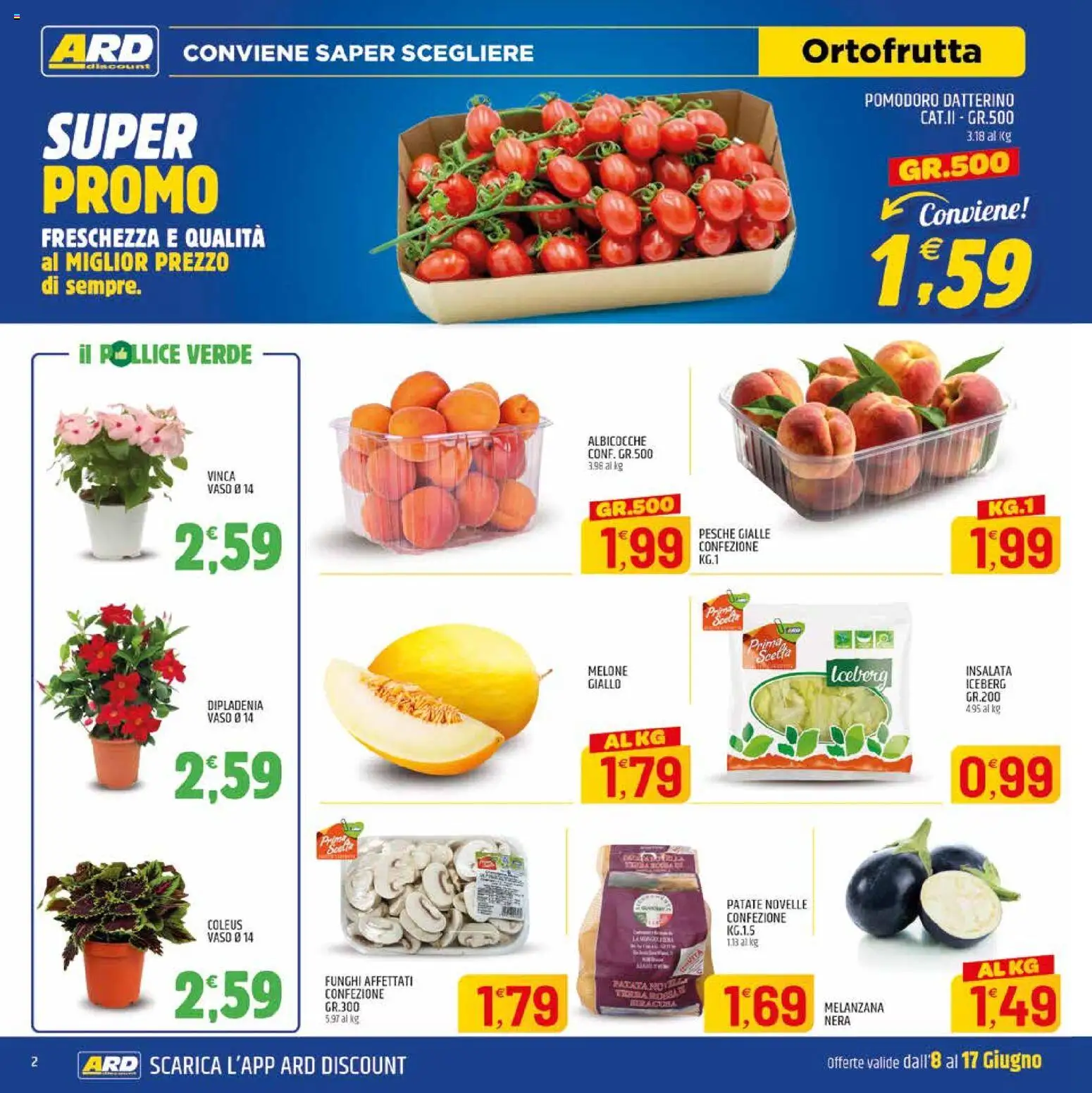 Volantino ARD Discount del 06.06.2026 | Pagina: 2 | Prodotti: Insalata, Patate, Melone, Albicocche