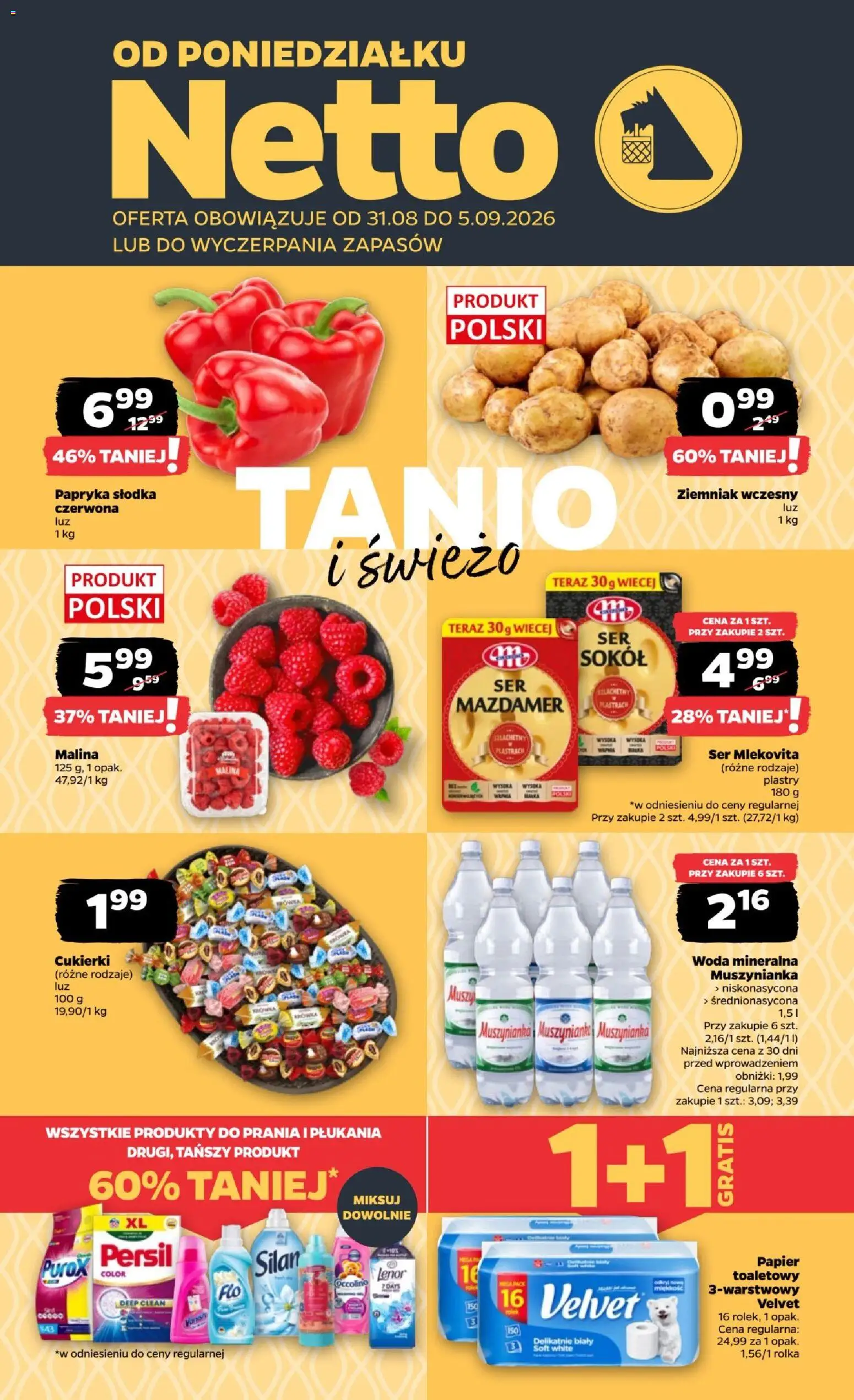 Netto gazetka od poniedziałku od 31.08.2026 | Strona: 1 | Produkty: Purox, Bell, Coccolino, Czerwona papryka