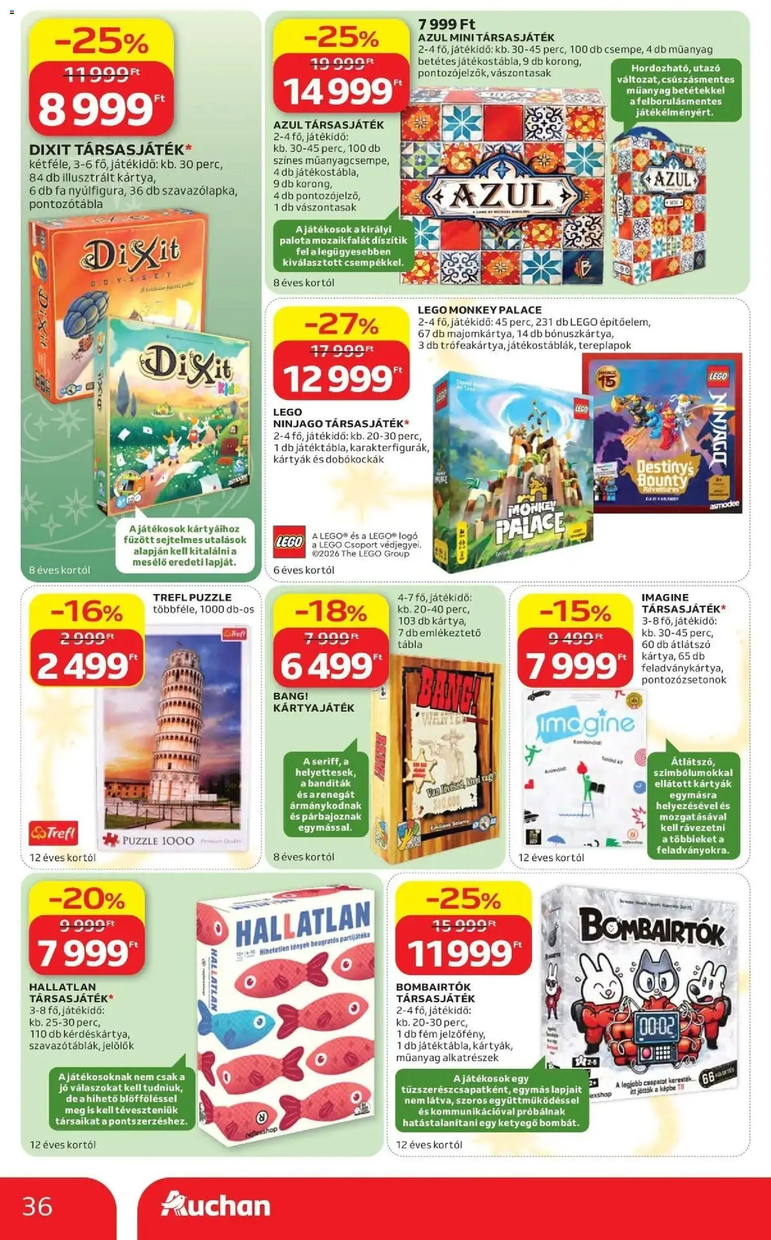 Auchan Karácsonyi ajánlataink Kecskemét - 2026.10.22. -tól/töl > akció, lapozható szórólap 🛍️ | Oldal: 36 | Termékek: LEGO, FA, Bounty, Társasjáték