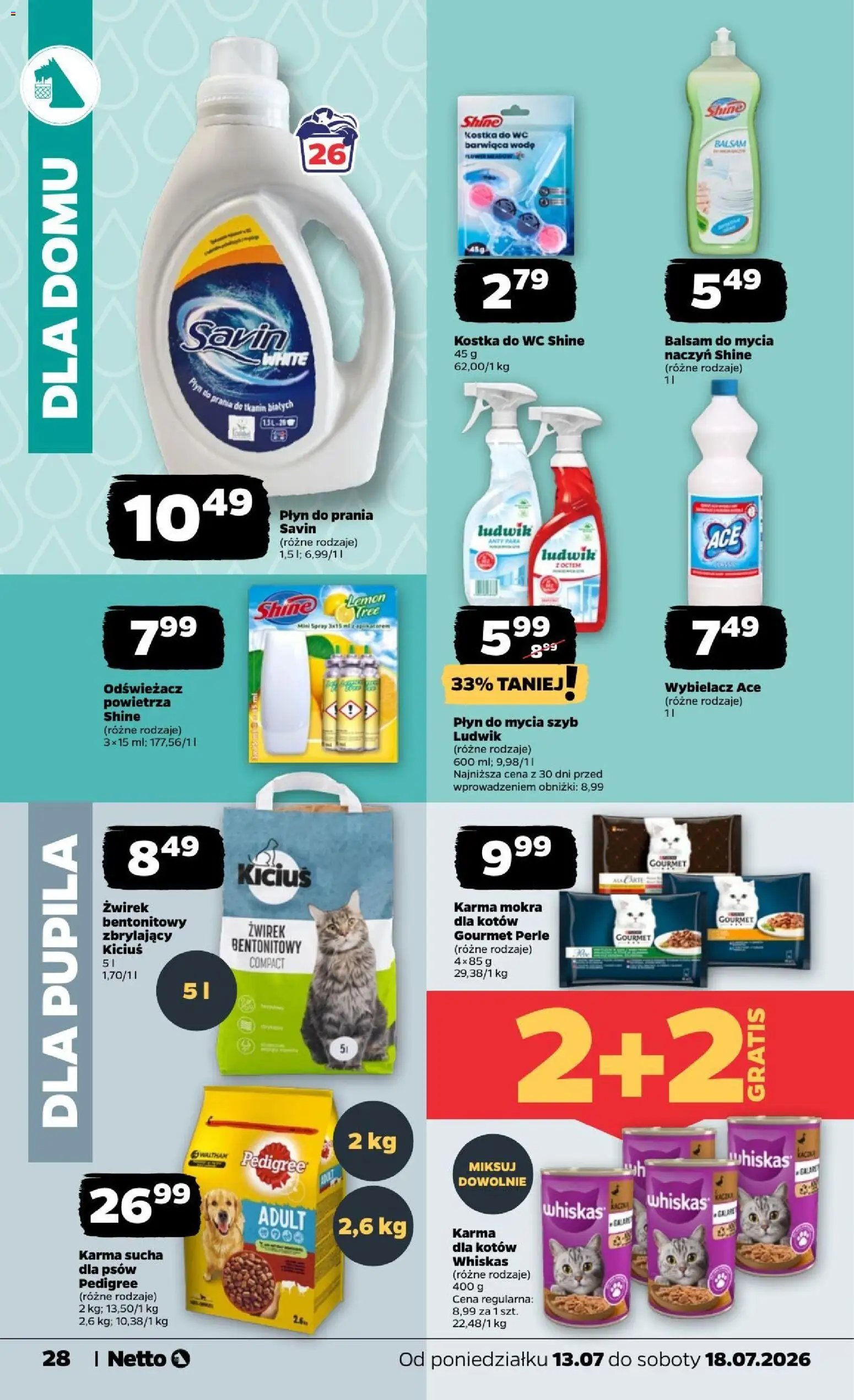 Netto gazetka od poniedziałku od 13.07.2026 | Strona: 28 | Produkty: Odświeżacz, Odświeżacz powietrza, Karma mokra, Detergent