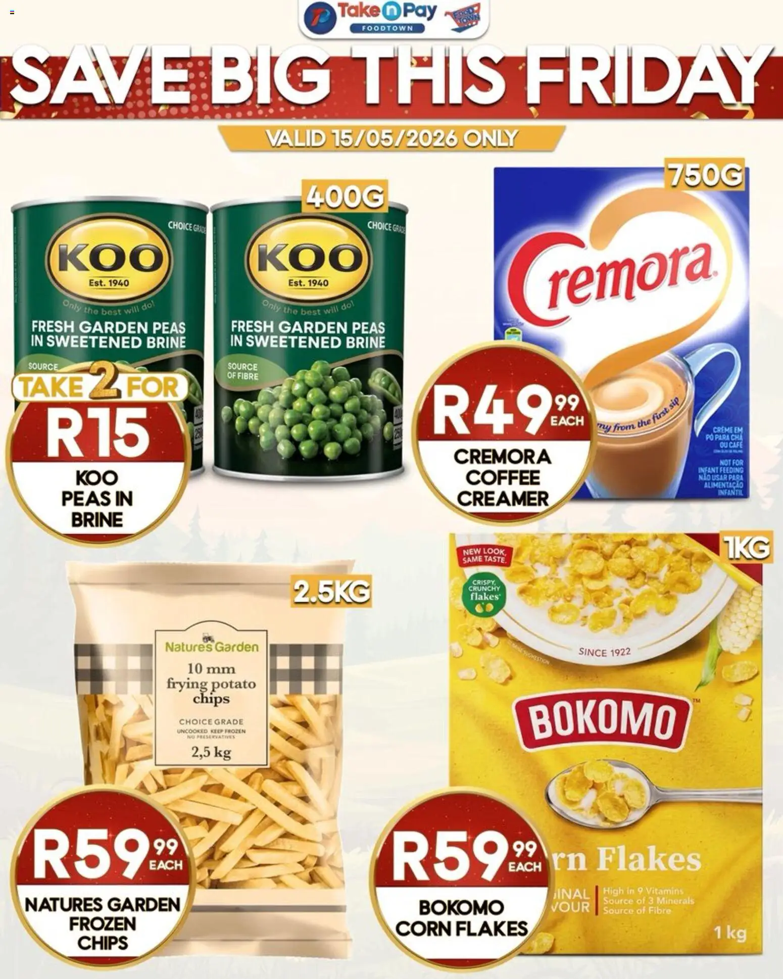 New Take n Pay catalogue – valid from 15.05.2026 | Page: 3 | Products: Corn, Creamer, Chips, Flakes