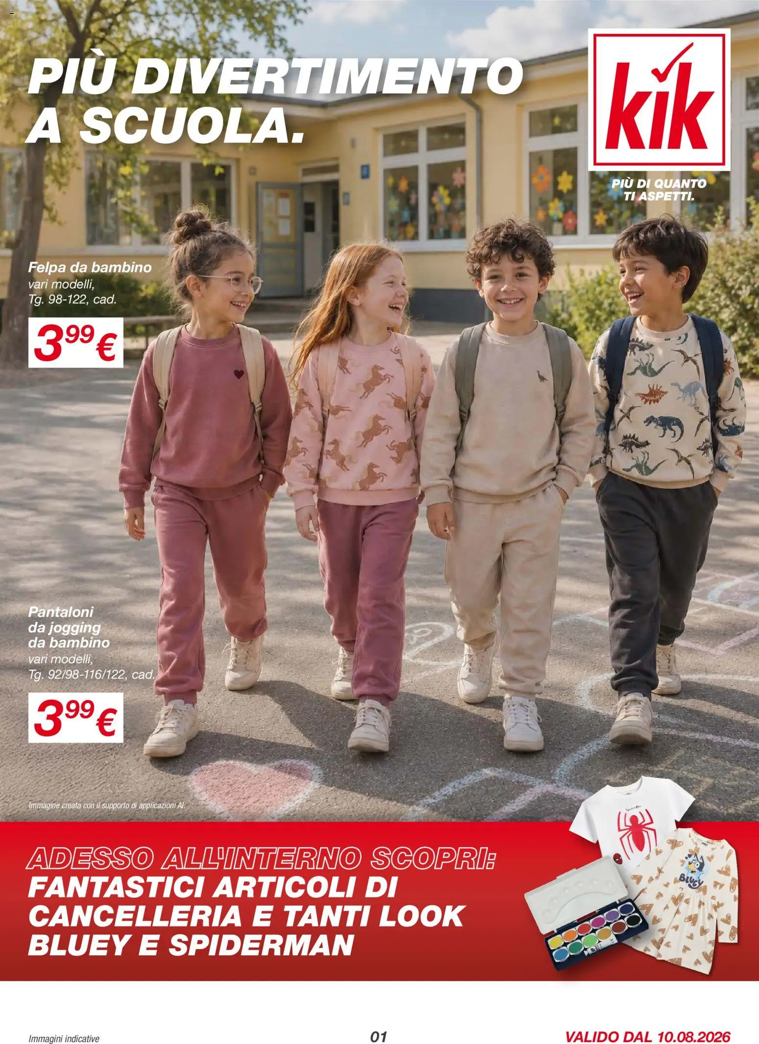 Volantino KiK del 10/08/2026 | Pagina: 1 | Prodotti: Felpa, Pantaloni