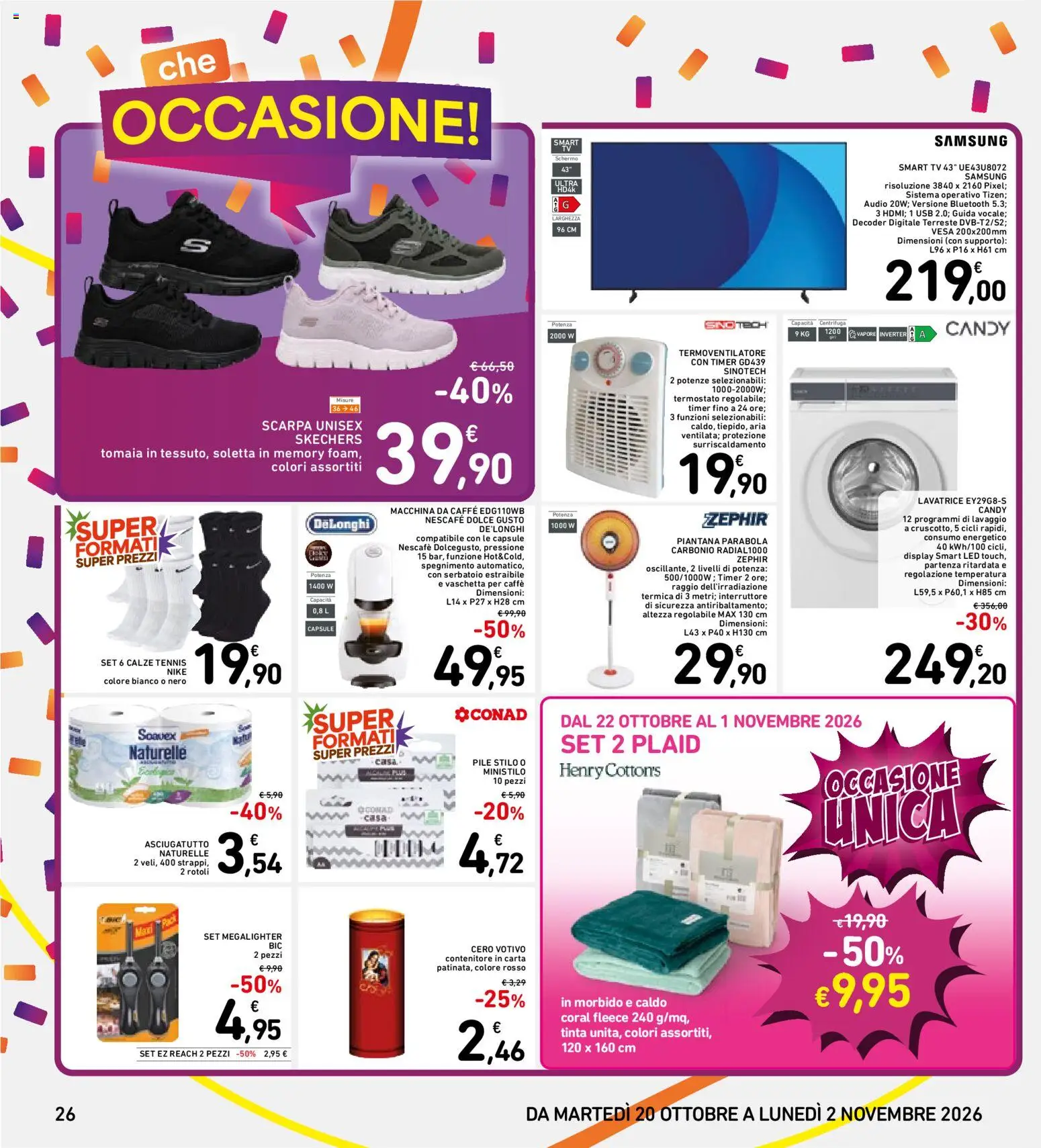 Volantino Spazio Conad del 20/10/2026 | Pagina: 26 | Prodotti: Schermo, Macchina da caffe, Audio, Samsung