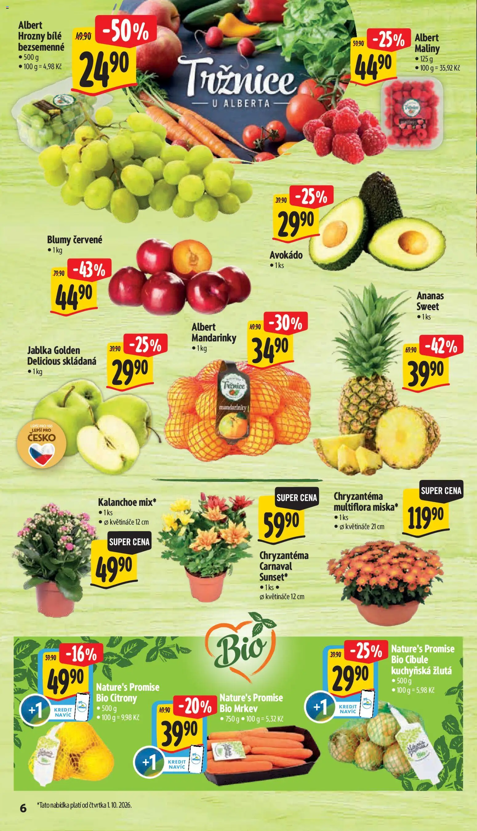 Albert leták - Supermarket Frenštát pod Radhoštěm od 30.09.2026 | Strana: 18 | Produkty: Ananas, Mrkev, Citróny, Hrozny