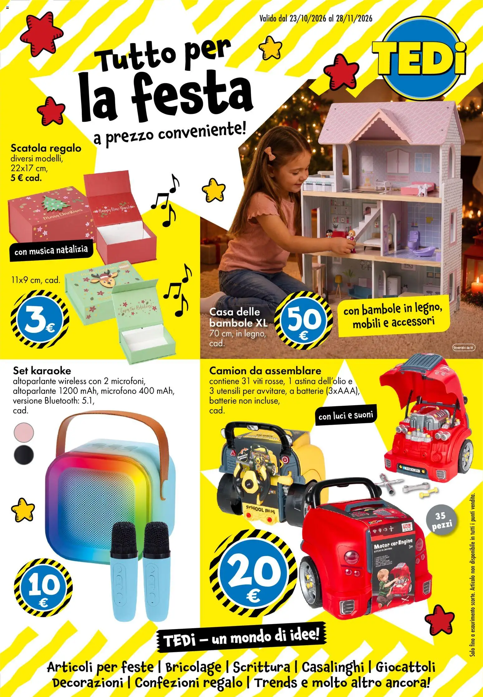 Volantino TEDi del 23/10/2026 | Pagina: 1 | Prodotti: Microfono, Scatola, Batterie, Decorazioni
