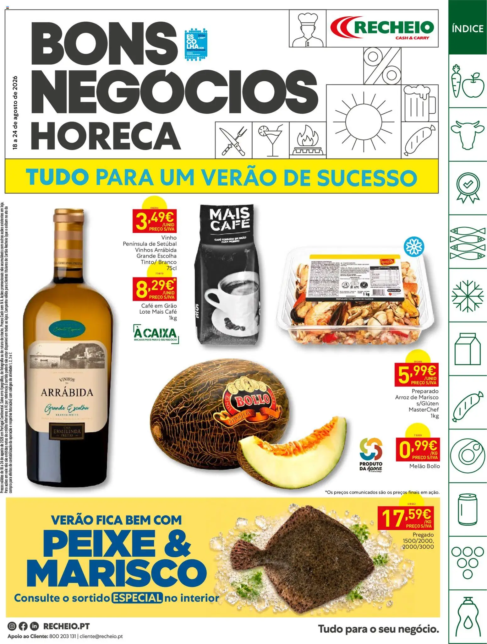 Recheio Horeca │ válido de 18/08/2026 | Página: 1 | Produtos: Caixa, Café, Peixe, Melão