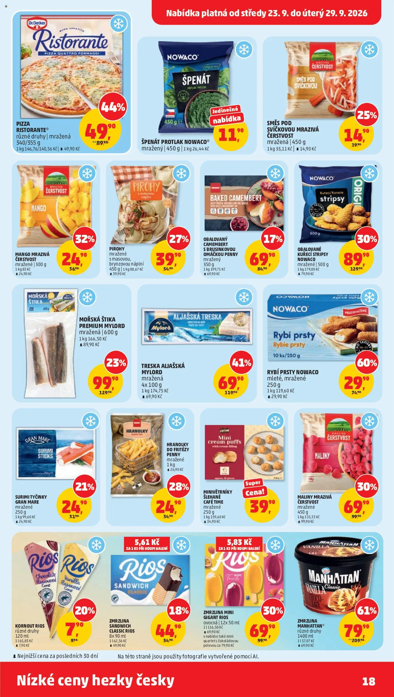 Penny Market leták od 23.09.2026 | Strana: 18 | Produkty: Pizza Quattro Formaggi, Mango, Hranolky, Surimi