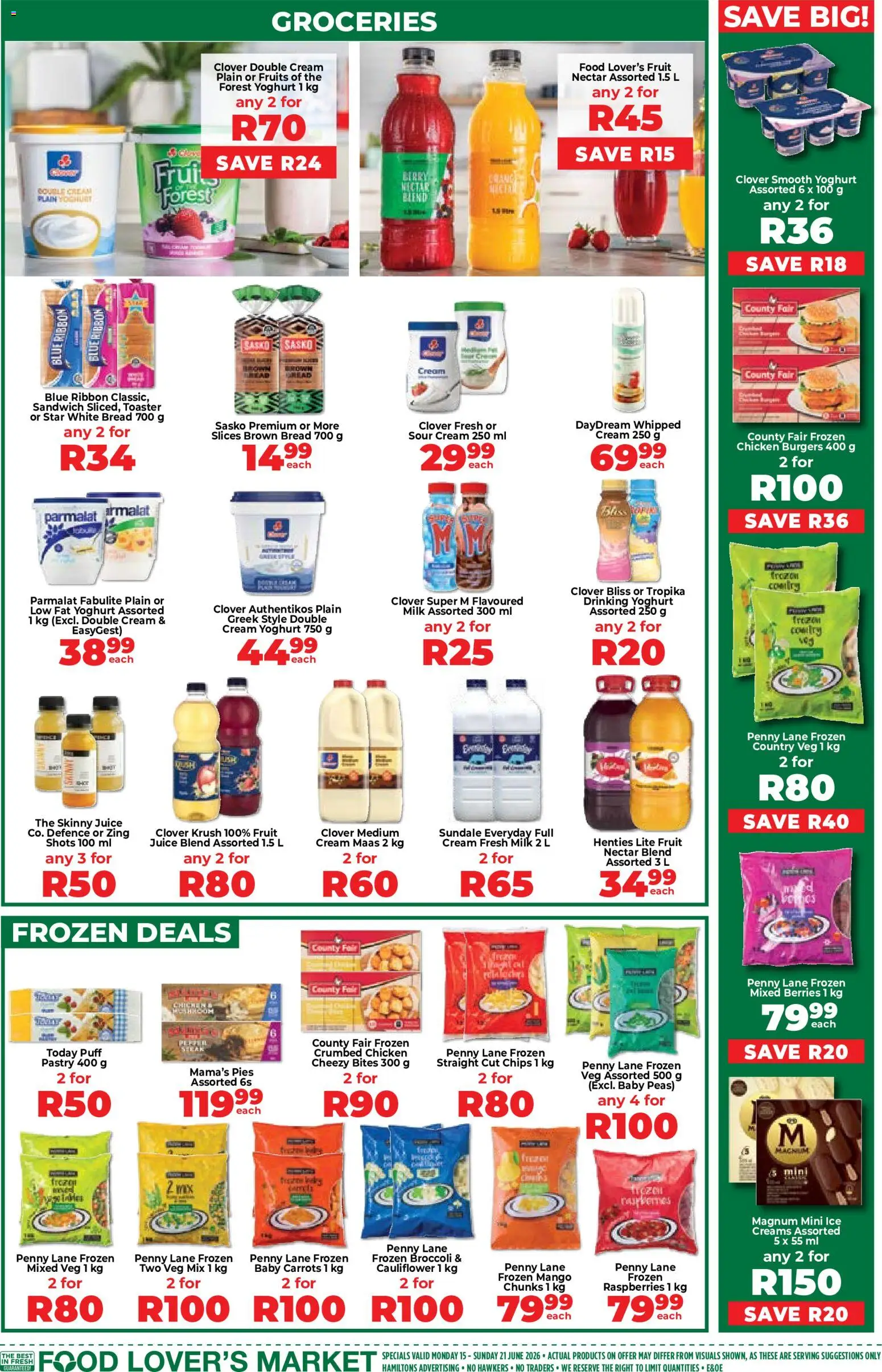 New Food Lover's Market catalogue – valid from 15.06.2026 | Page: 3 | Products: Cauliflower, Bread, Ice cream, Fruit