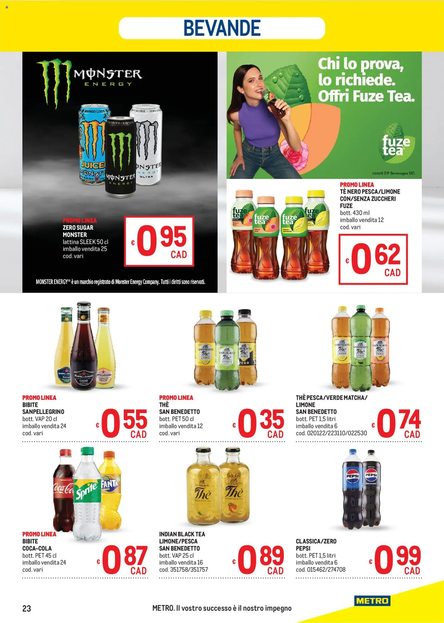 Volantino Metro del 27/08/2026 | Pagina: 23 | Prodotti: Pesca, The, Pepsi, Sprite