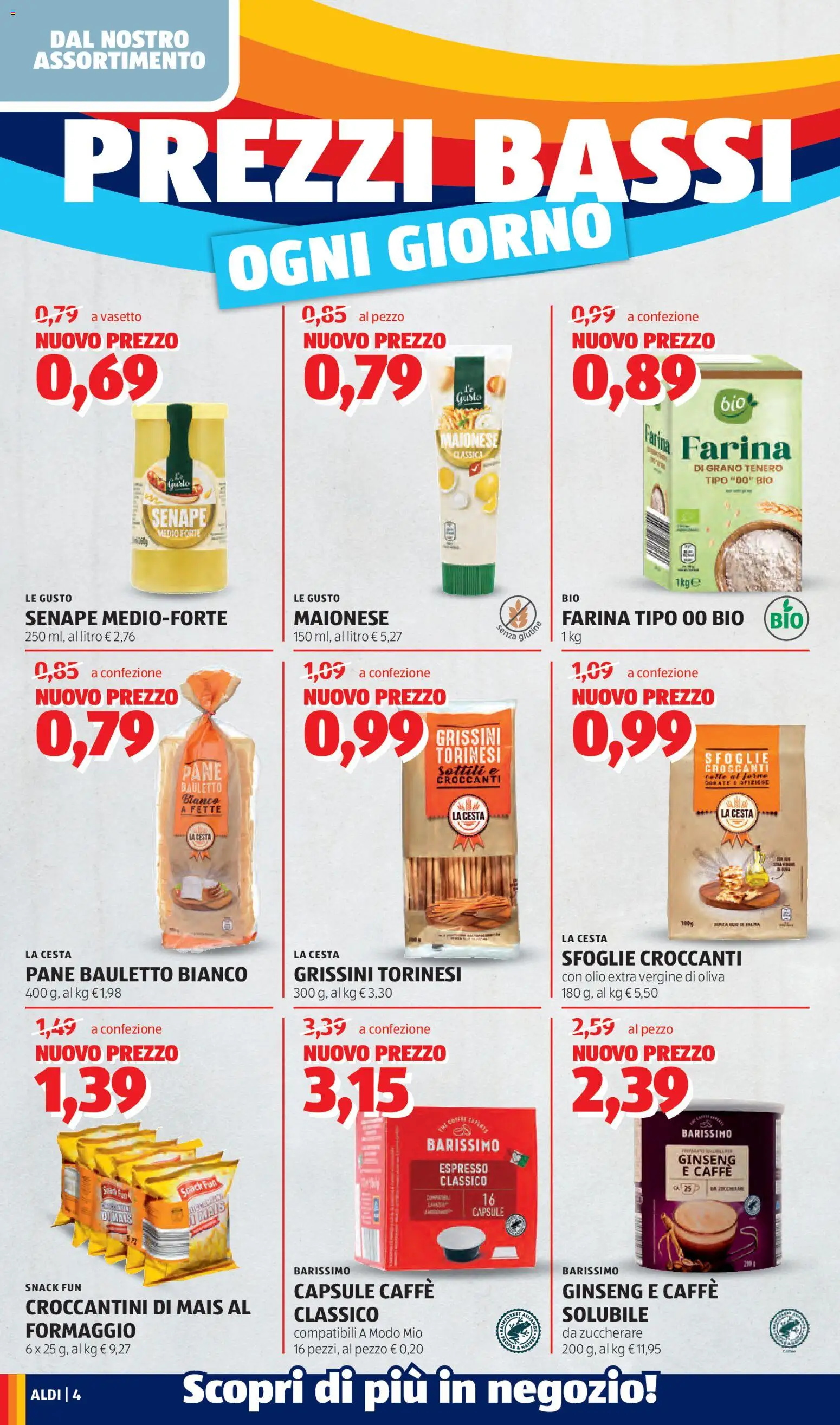 Volantino Aldi del 13.04.2026 | Pagina: 4 | Prodotti: Caffè, Maionese, Formaggio, Senape