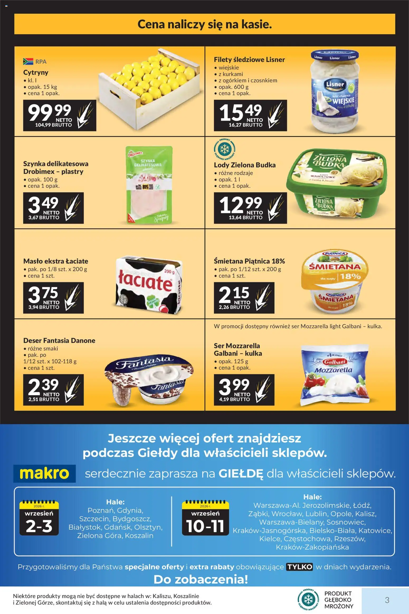 Makro gazetka od 01.09.2026 | Strona: 3 | Produkty: Lody Zielona Budka, Szynka, Śmietana, Mozzarella