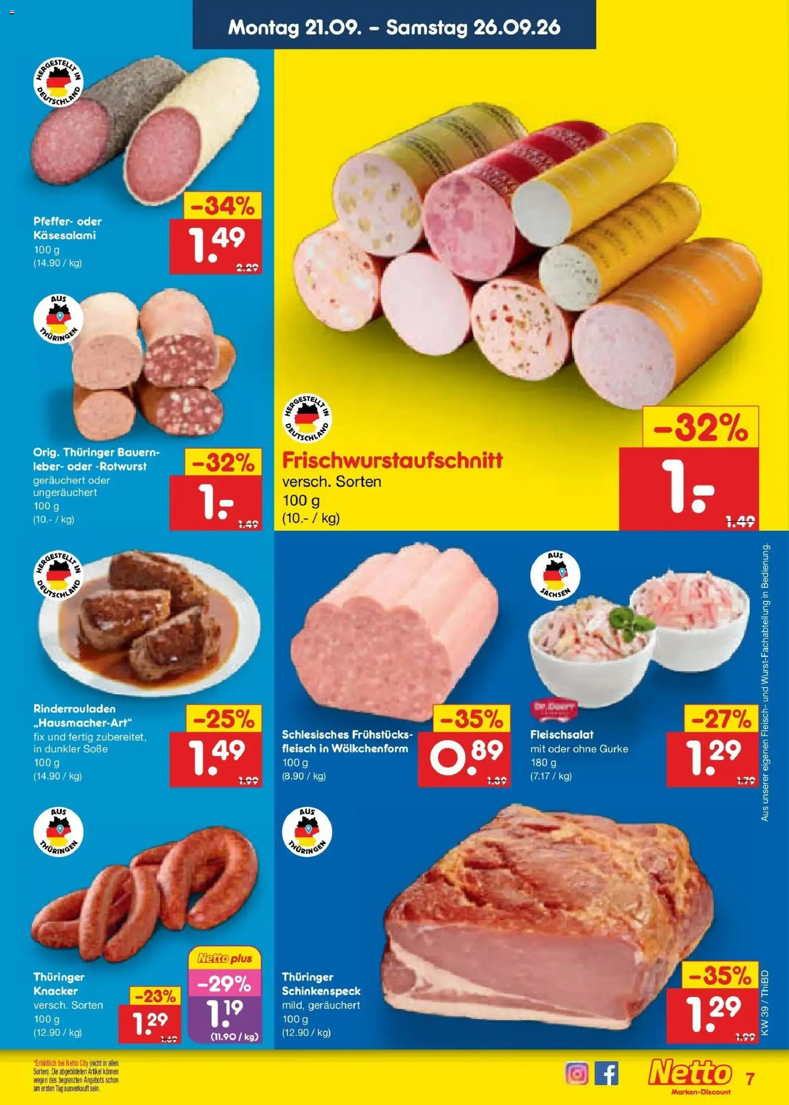 Netto Marken-Discount Prospekt Thiendorf – gültig ab 21.09.2026 | Seite: 11 | Produkte: Rinderrouladen, Soße, Pfeffer, Fleisch