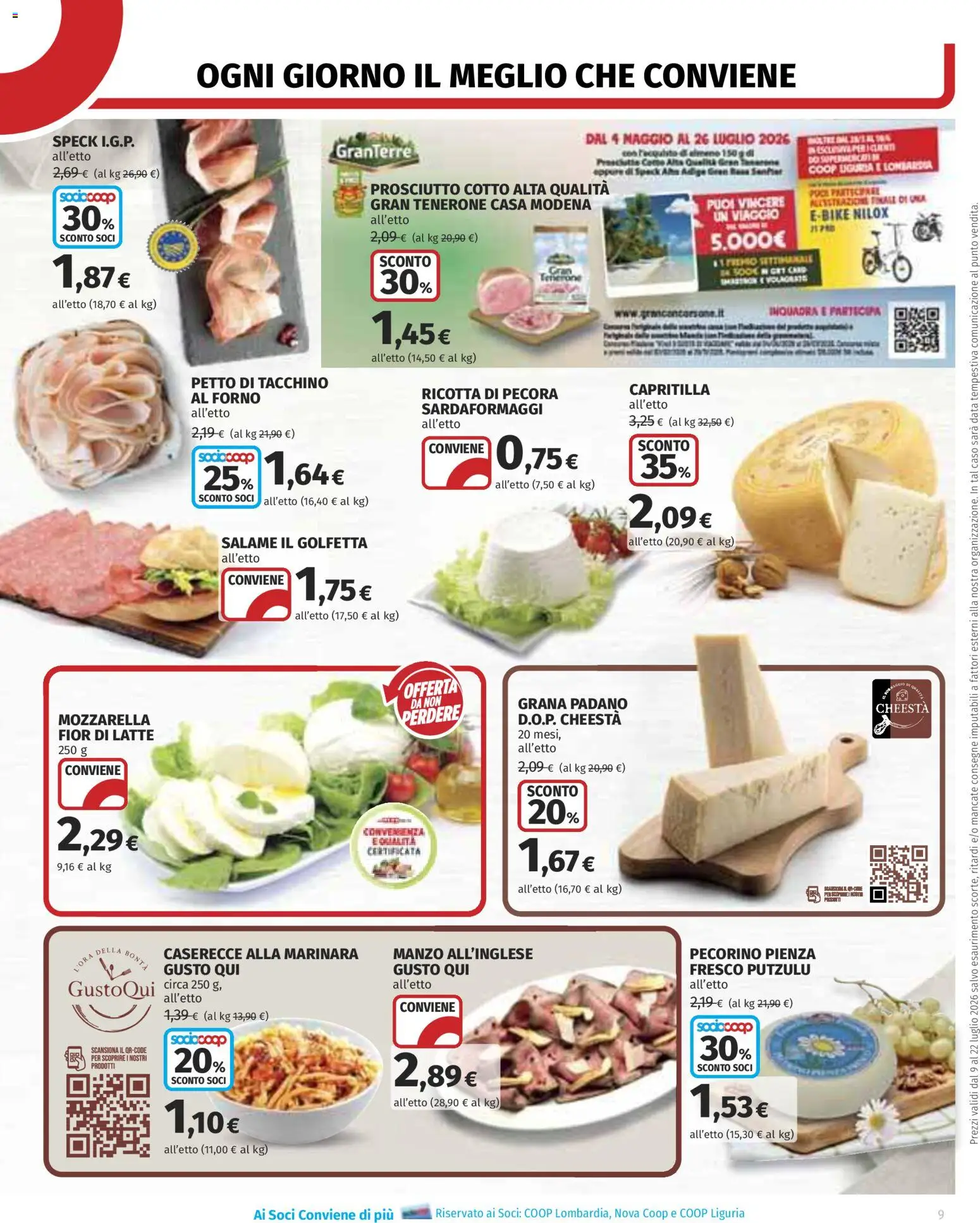 Volantino COOP del 09/07/2026 | Pagina: 9 | Prodotti: Speck, Manzo, Mozzarella, Grana Padano