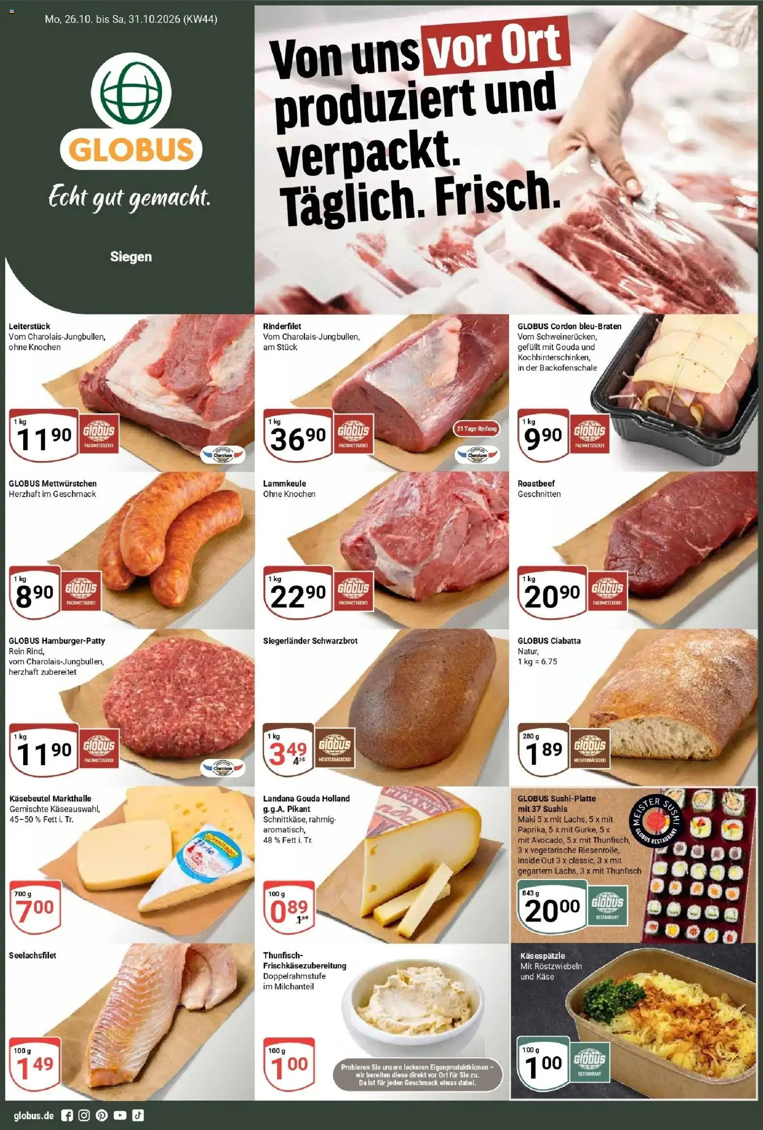 Globus Prospekt Siegen – gültig ab 26.10.2026 | Seite: 1 | Produkte: Käse, Rinderfilet, Gouda, Roastbeef
