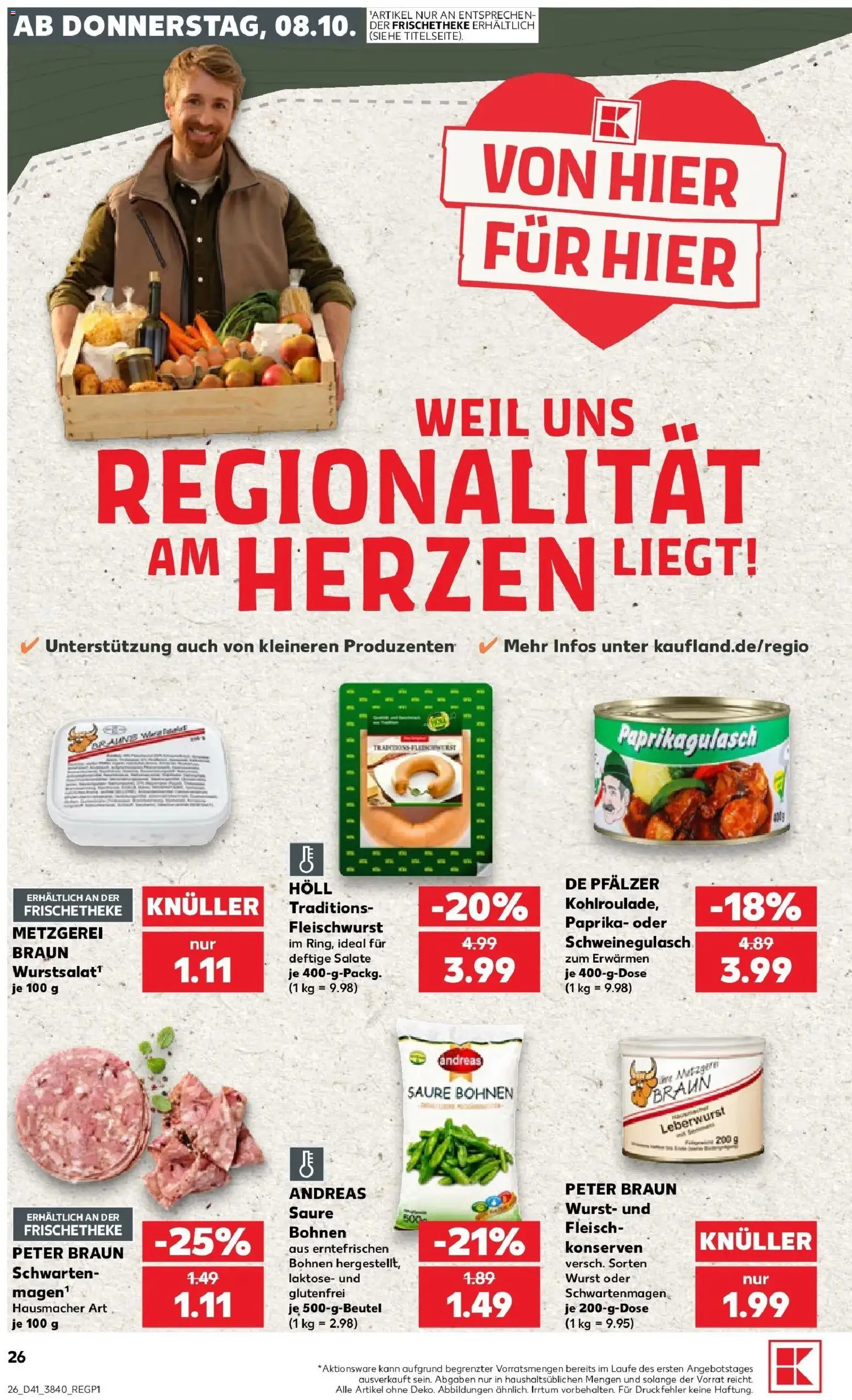 Prospekt Kaufland ab 08.10.2026 » Angebote Online zum Blättern | Seite: 26 | Produkte: Schweinegulasch, Paprika, Wurst, Fleisch