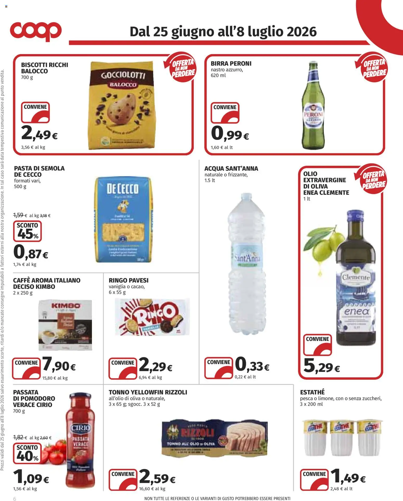 Volantino COOP del 25/06/2026 | Pagina: 6 | Prodotti: Birra, Biscotti, Acqua, Data