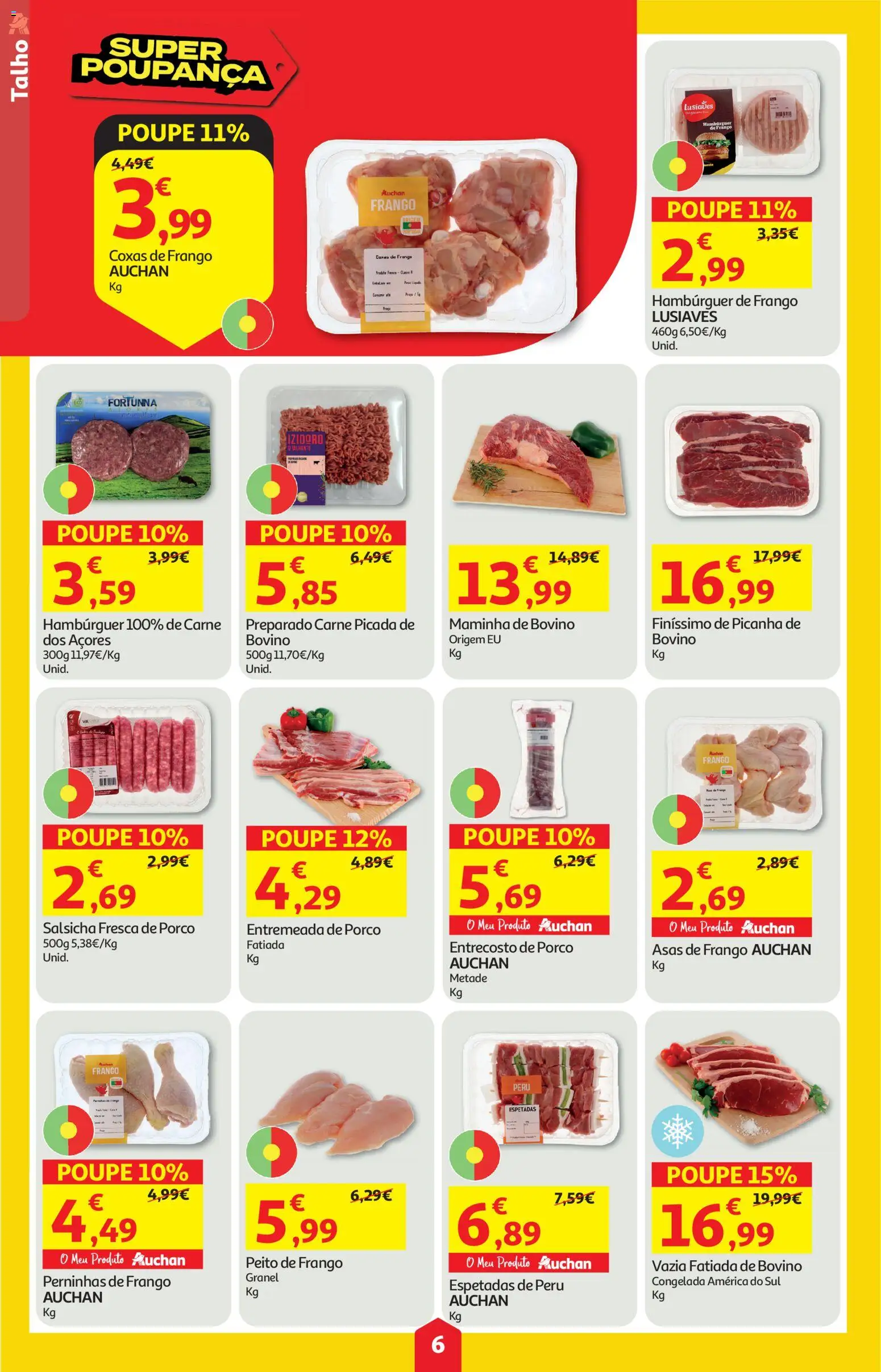 Auchan folheto │ válido de 04.06.2026 | Página: 6 | Produtos: Peito de frango, Peru, Hambúrguer, Carne