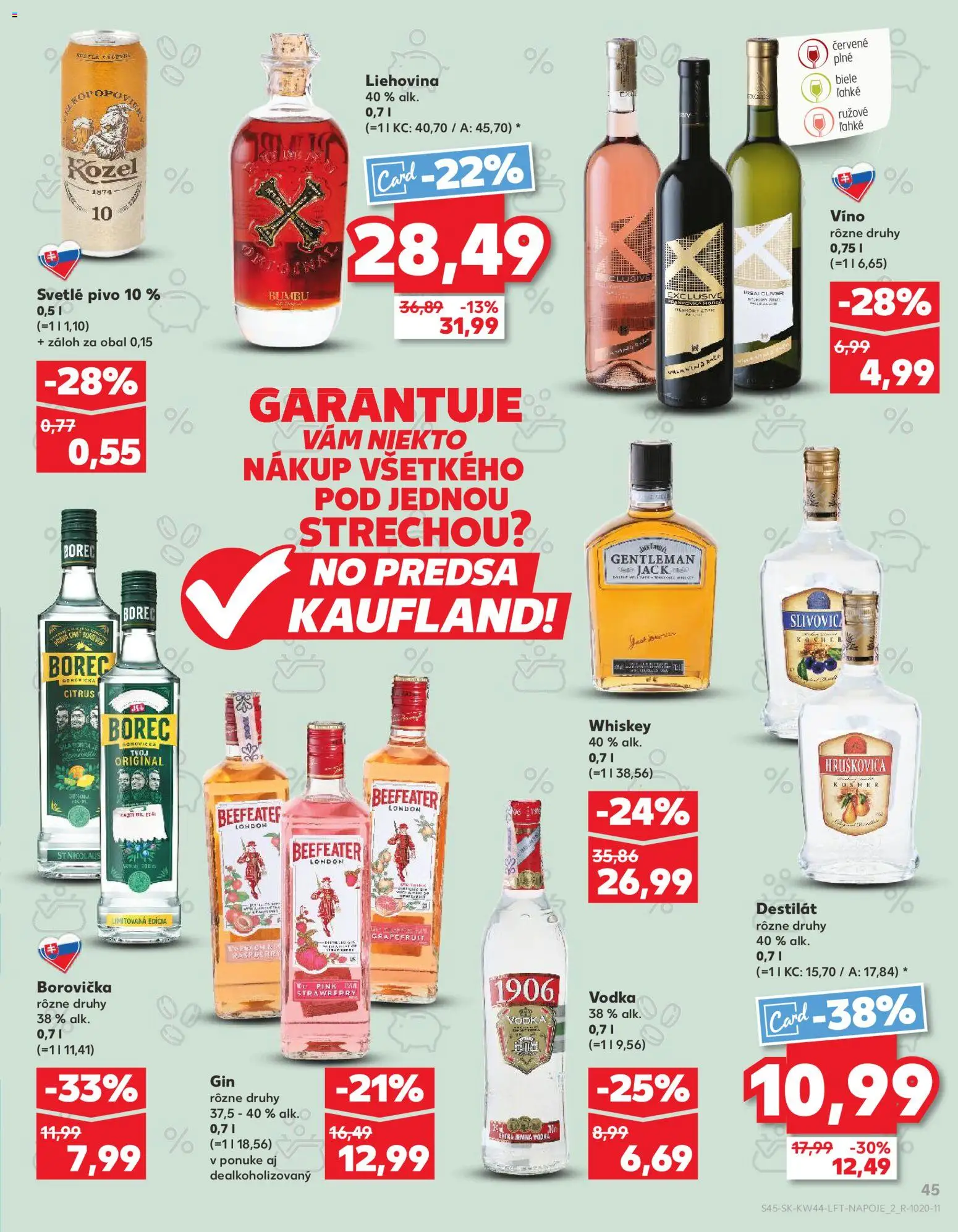 Nové Kaufland akcie – leták je platný od 30.10.2025 | Strana: 45 | Produkty: Pivo, Beefeater, Borovička, Grapefruit