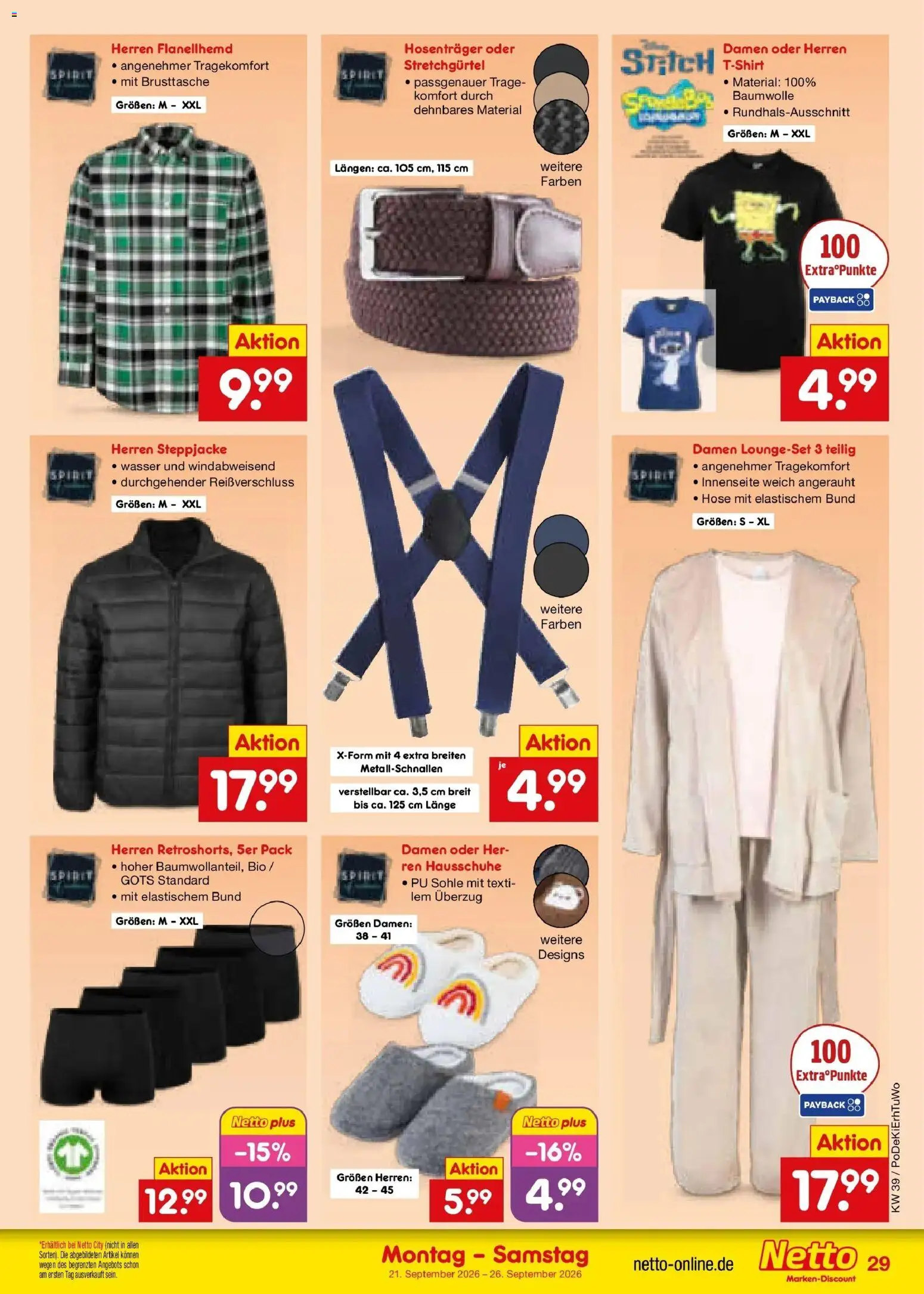 Netto Marken-Discount Prospekt Amberg – gültig ab 21.09.2026 | Seite: 43 | Produkte: Steppjacke, Wasser, Hose, Hausschuhe