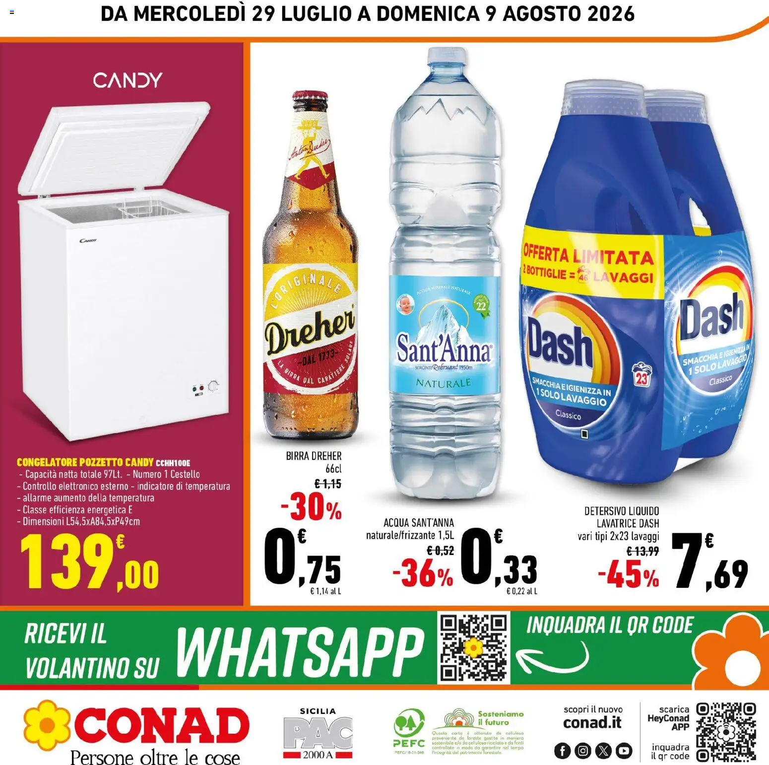 Volantino Conad del 29/07/2026 | Pagina: 32 | Prodotti: Acqua, Freezer, Lavatrice, Acqua minerale