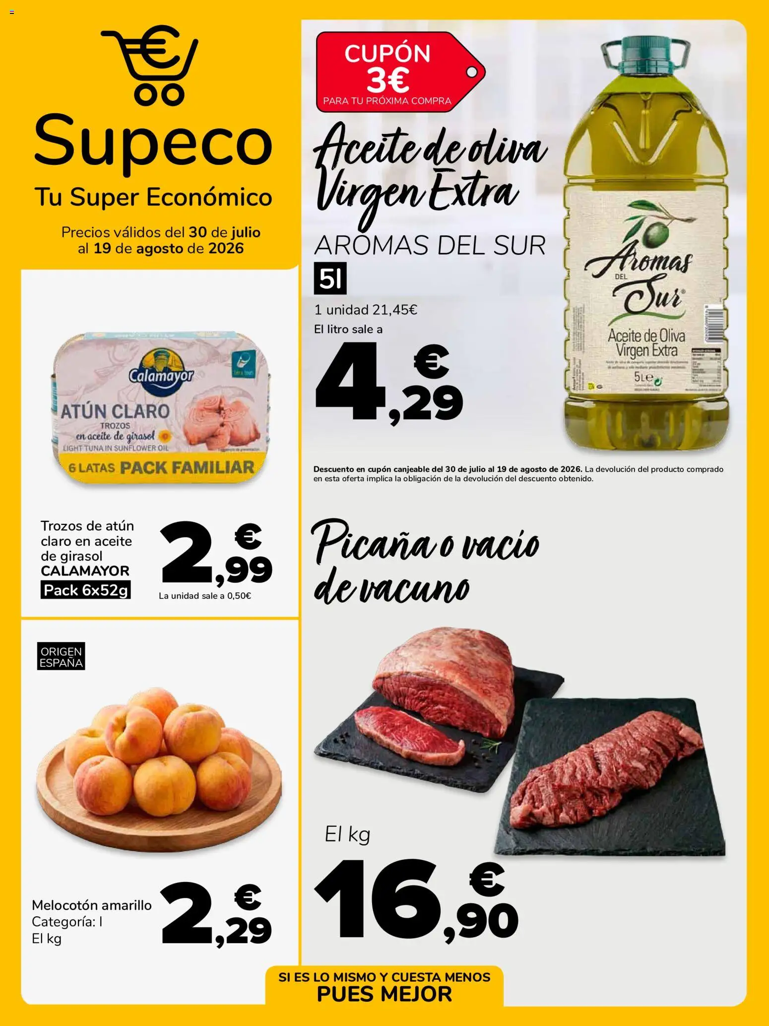 Supeco - folleto │ válido desde el 30/07/2026 | Página: 1 | Productos: Aceite de oliva, Aceite de oliva virgen extra, Aceite de girasol, Melocotón amarillo