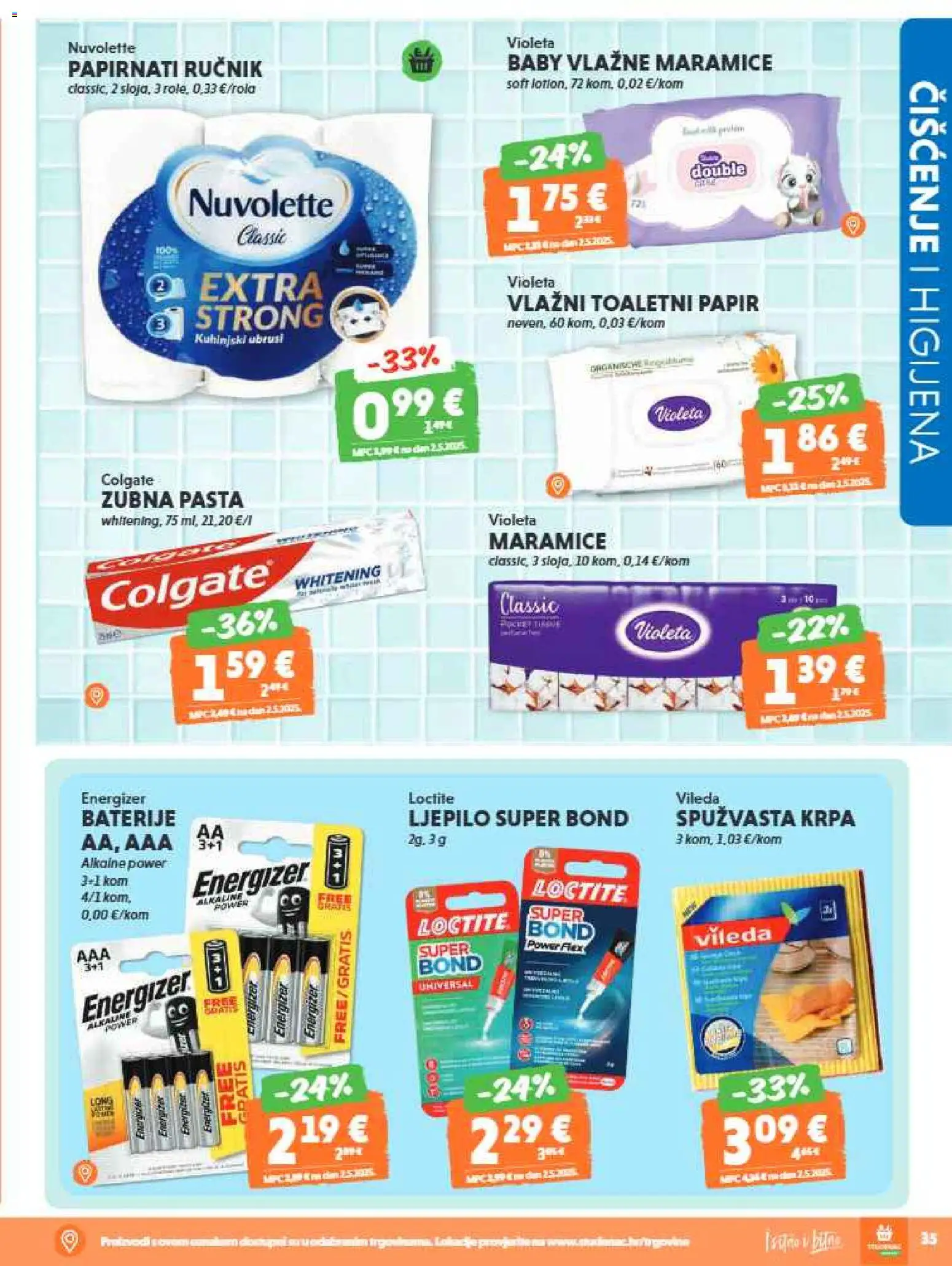 Studenac katalog | vrijedi od 17.06.2026 | Stranica: 35 | Proizvodi: Vlažne maramice, Krpa, Baterije, Violeta