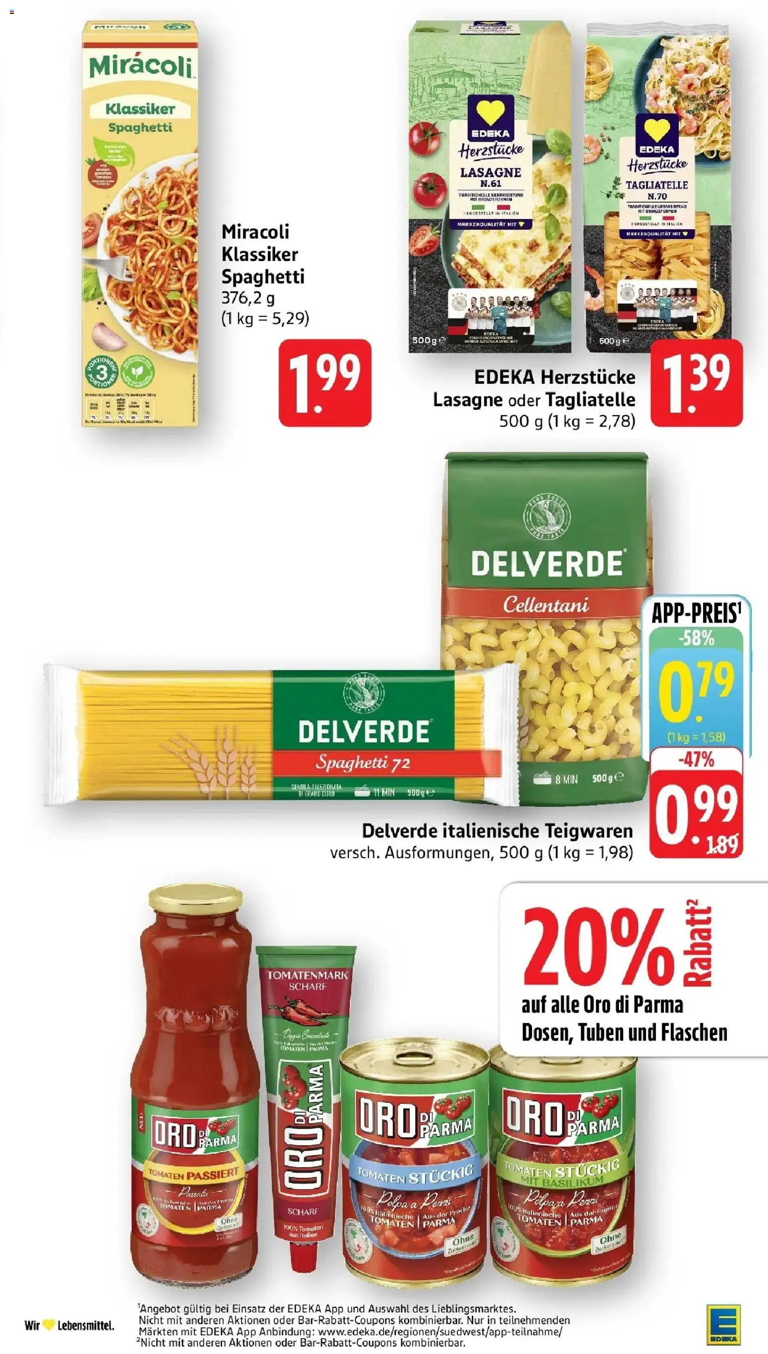 Edeka Prospekt Göppingen-Ursenwang (ab 26.10.2026) » Angebote Online | Seite: 29 | Produkte: Spaghetti, Tomaten, Lasagne, Oro di parma