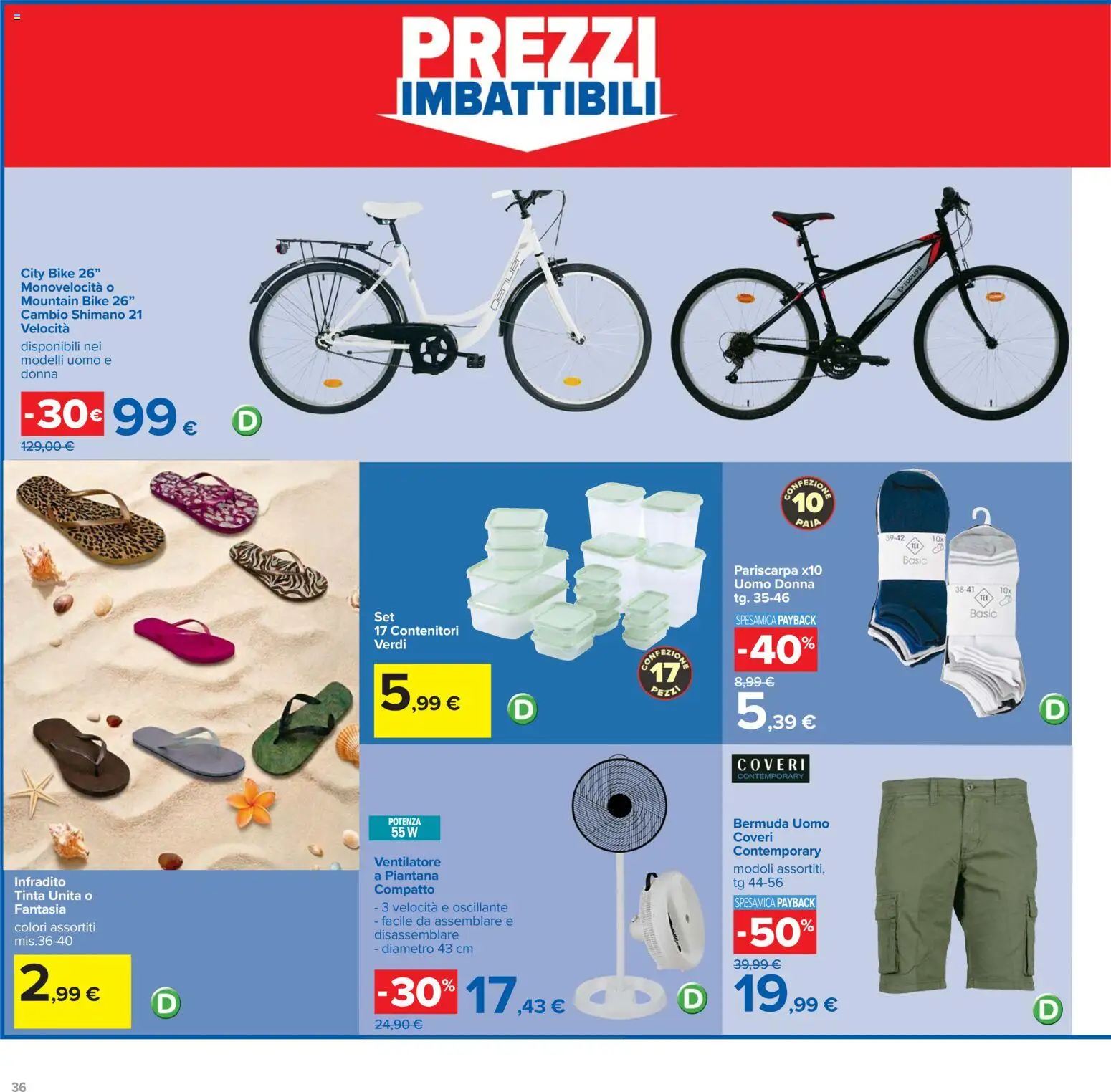 Volantino Carrefour del 19.05.2026 | Pagina: 36 | Prodotti: Ventilatore, Infradito, Bermuda